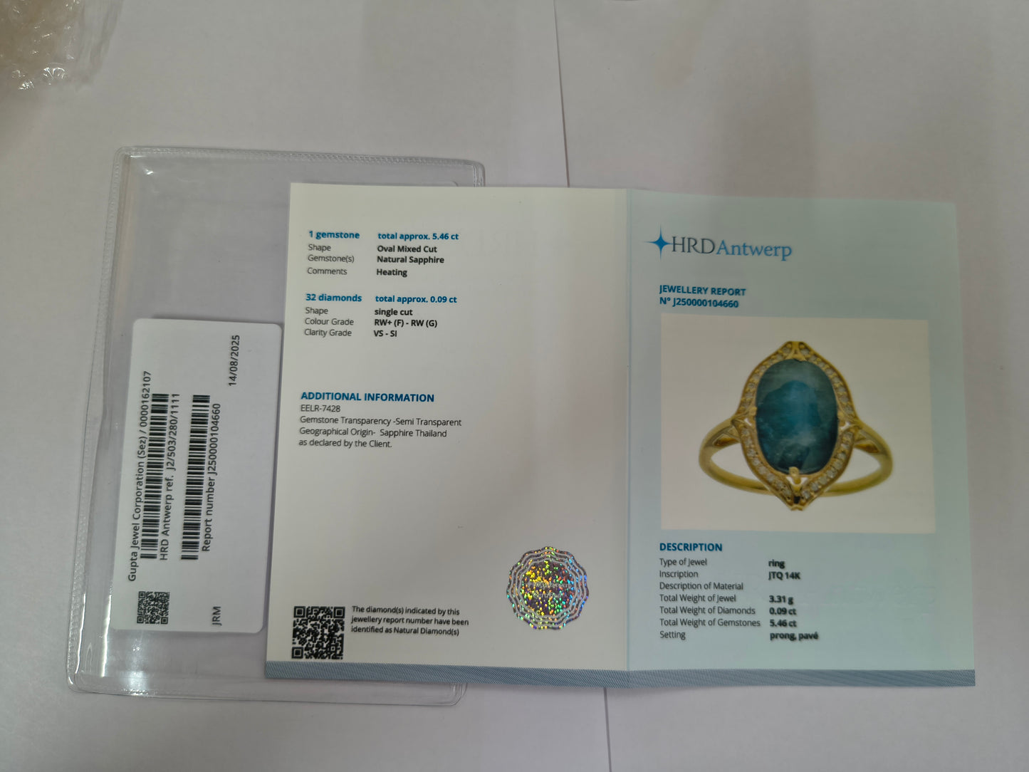 5.55 Ct Oval Mixed Cut Natural Sapphire 14K Gold Ring