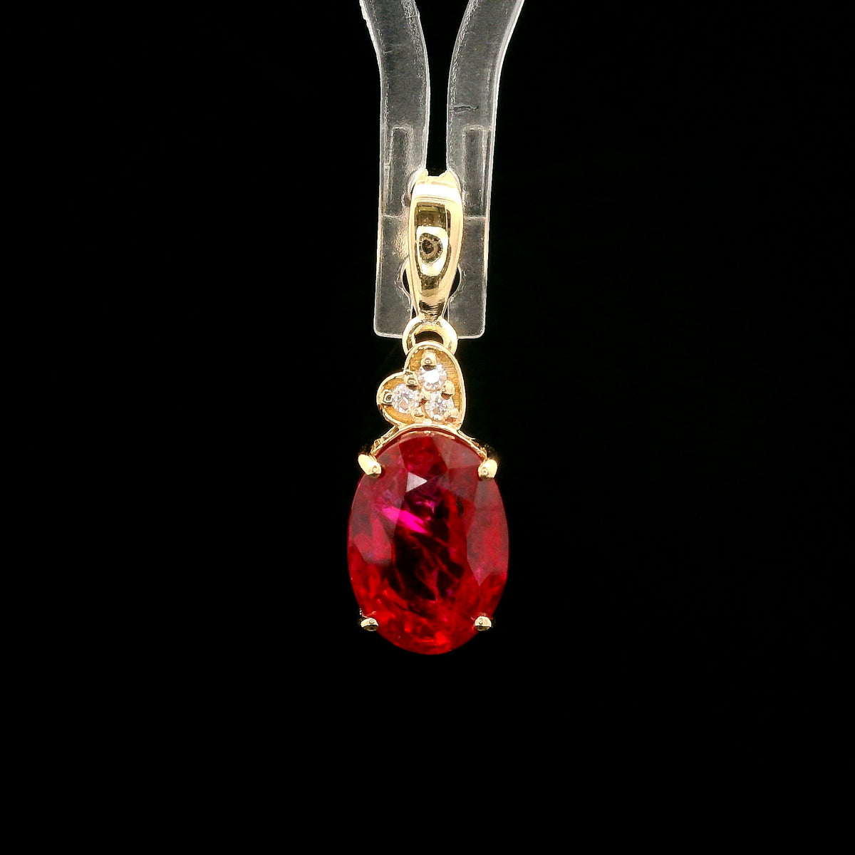 2.86 Ct Oval Mixed Cut Lab Grown Ruby 14K Gold Pendant