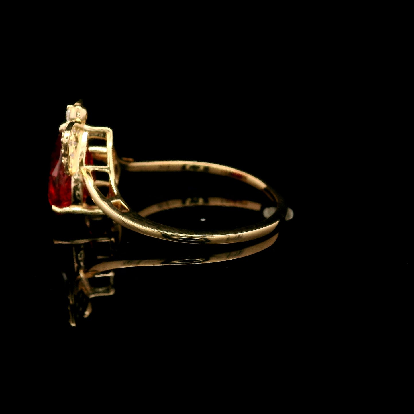 3.05 Ct Pear Mixed Cut Lab Grown Ruby 14K Gold Ring