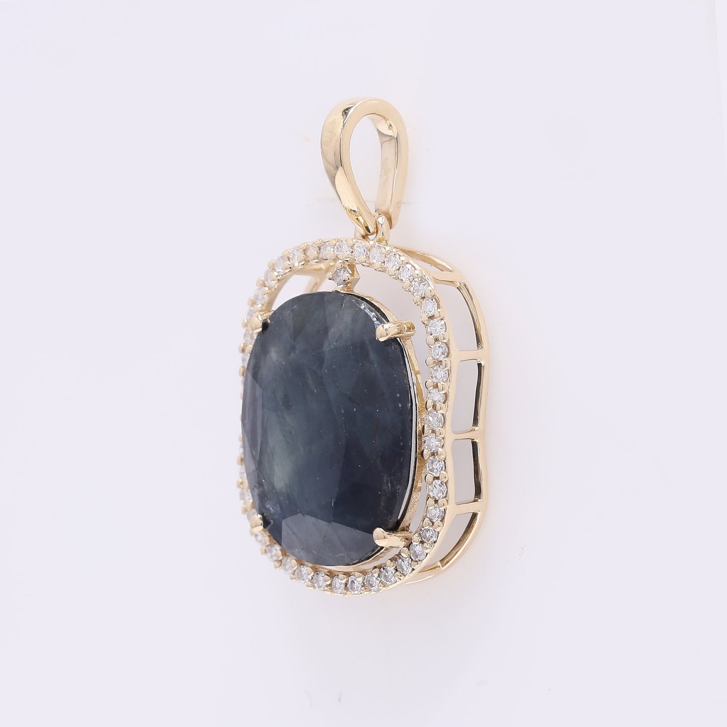 5.92 Ct Cushion Mixed Cut Natural Sapphire 14K Gold Pendant