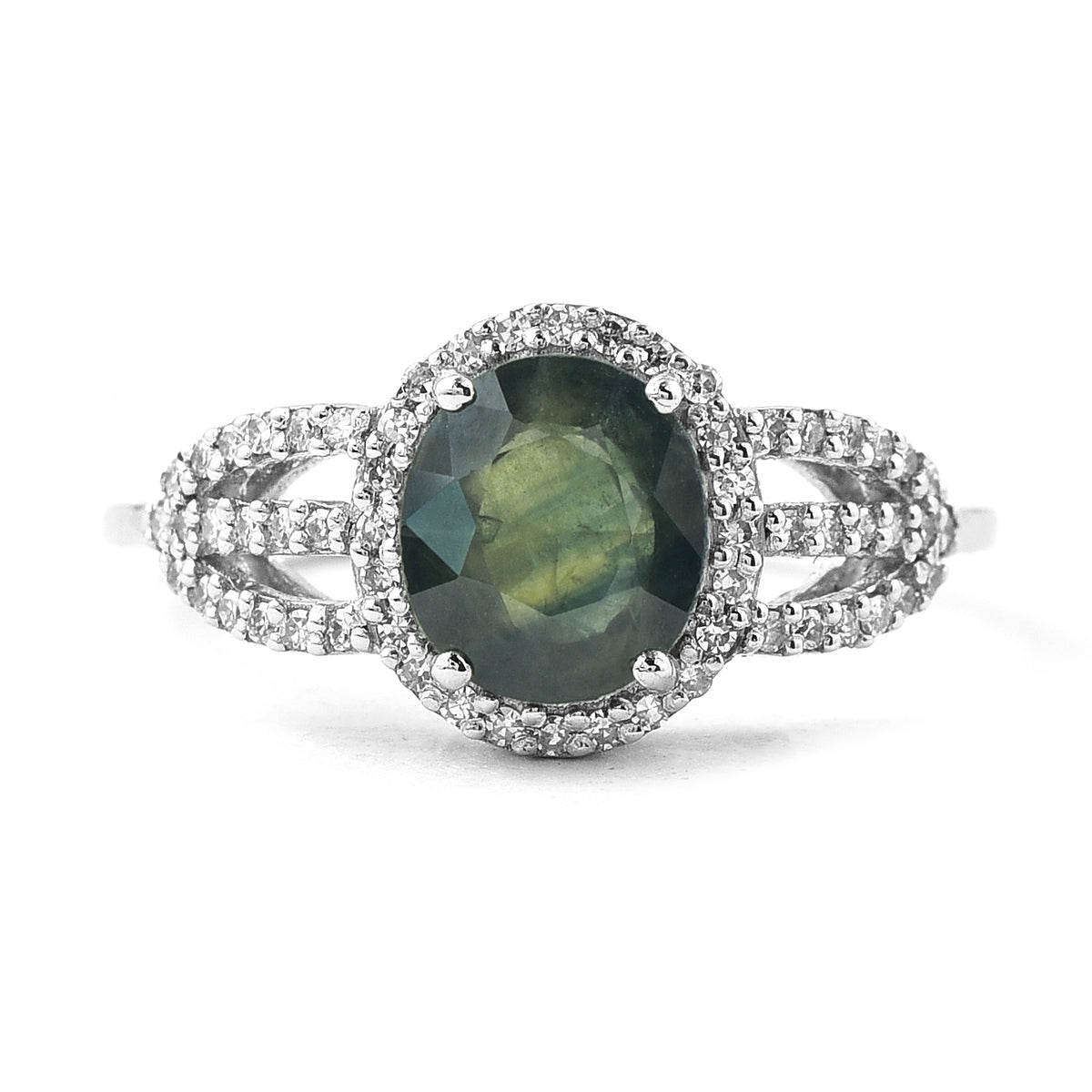 1.74 Ct Oval Mixed Cut Natural Green Sapphire 950 Platinum Ring