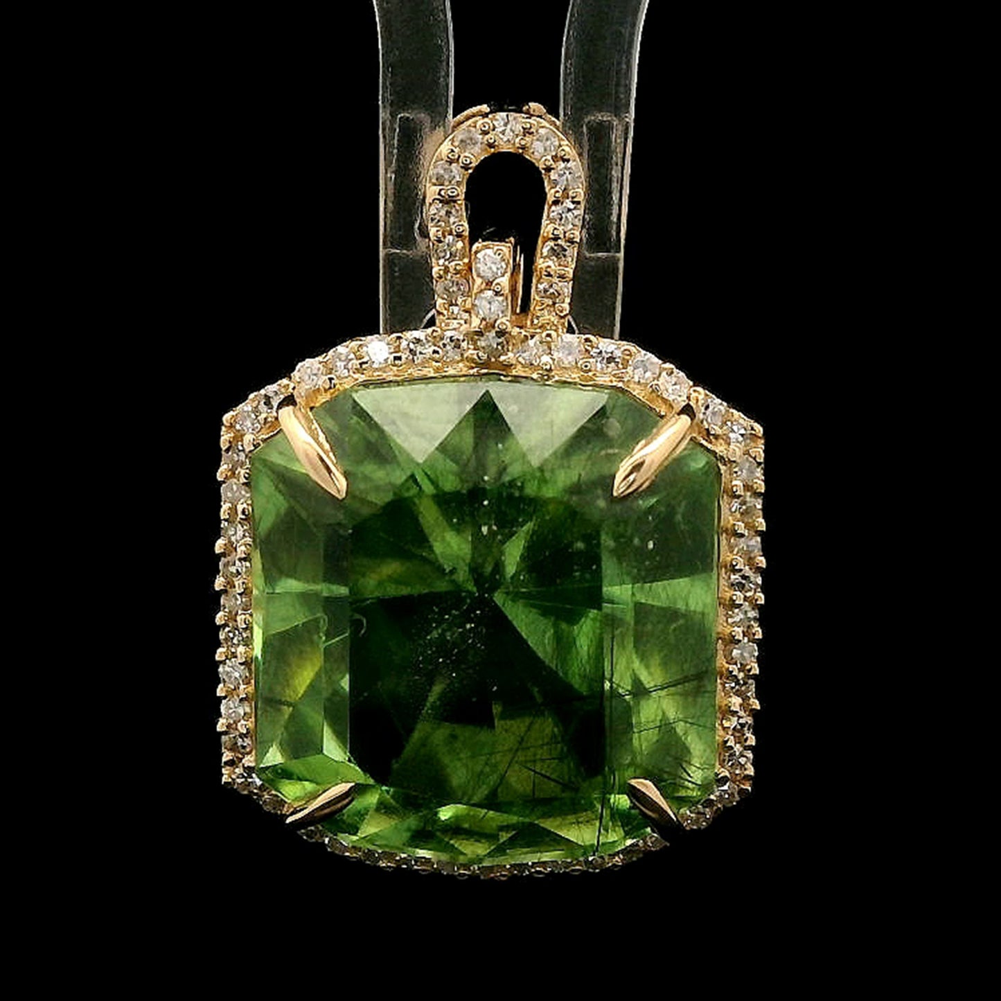 12.13 Ct Octagon Mixed Cut Natural Peridot 14K Gold Pendant