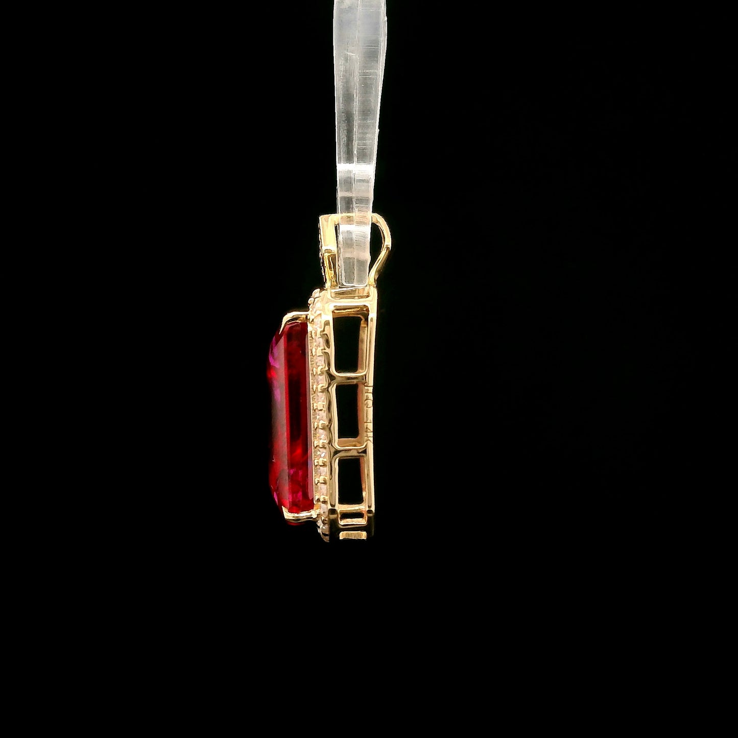 5.95 Ct Emerald Cut Lab Grown Ruby 14K Gold Pendant