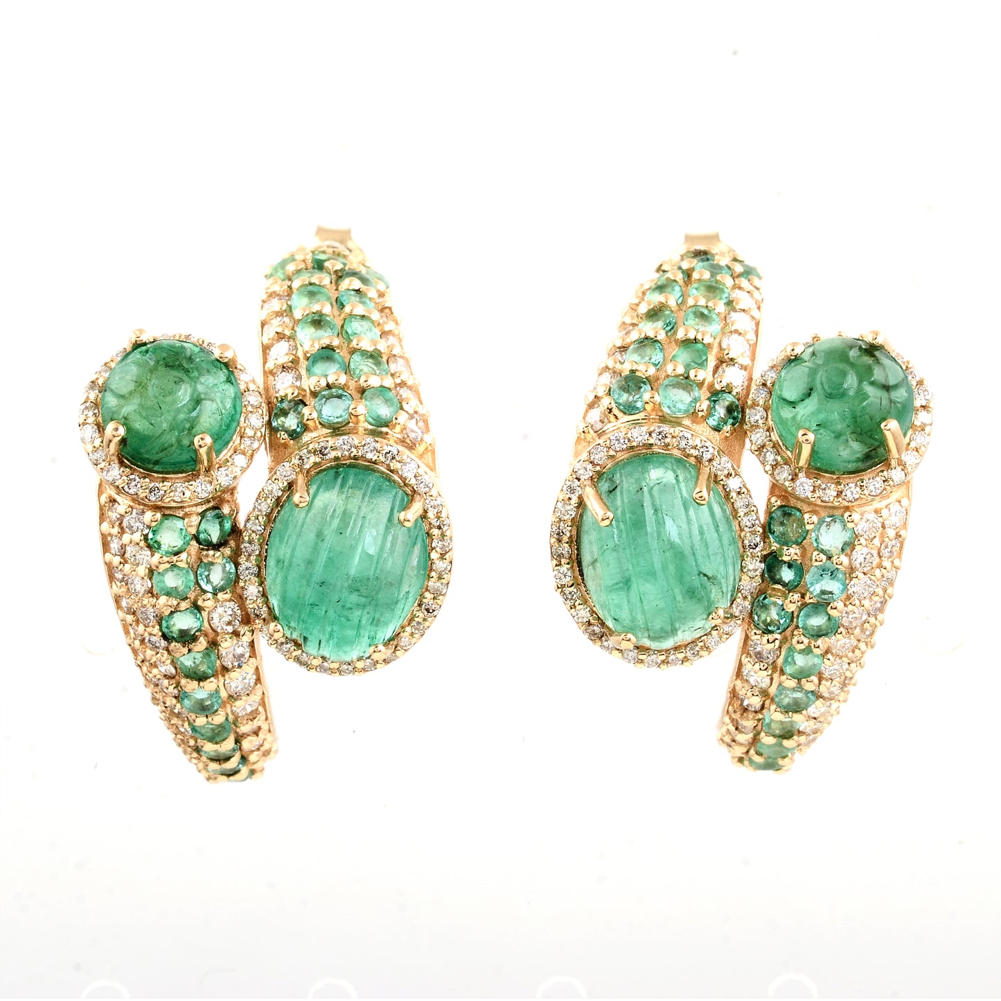 11.29 Ct Oval Emerald 14K Gold Earrings