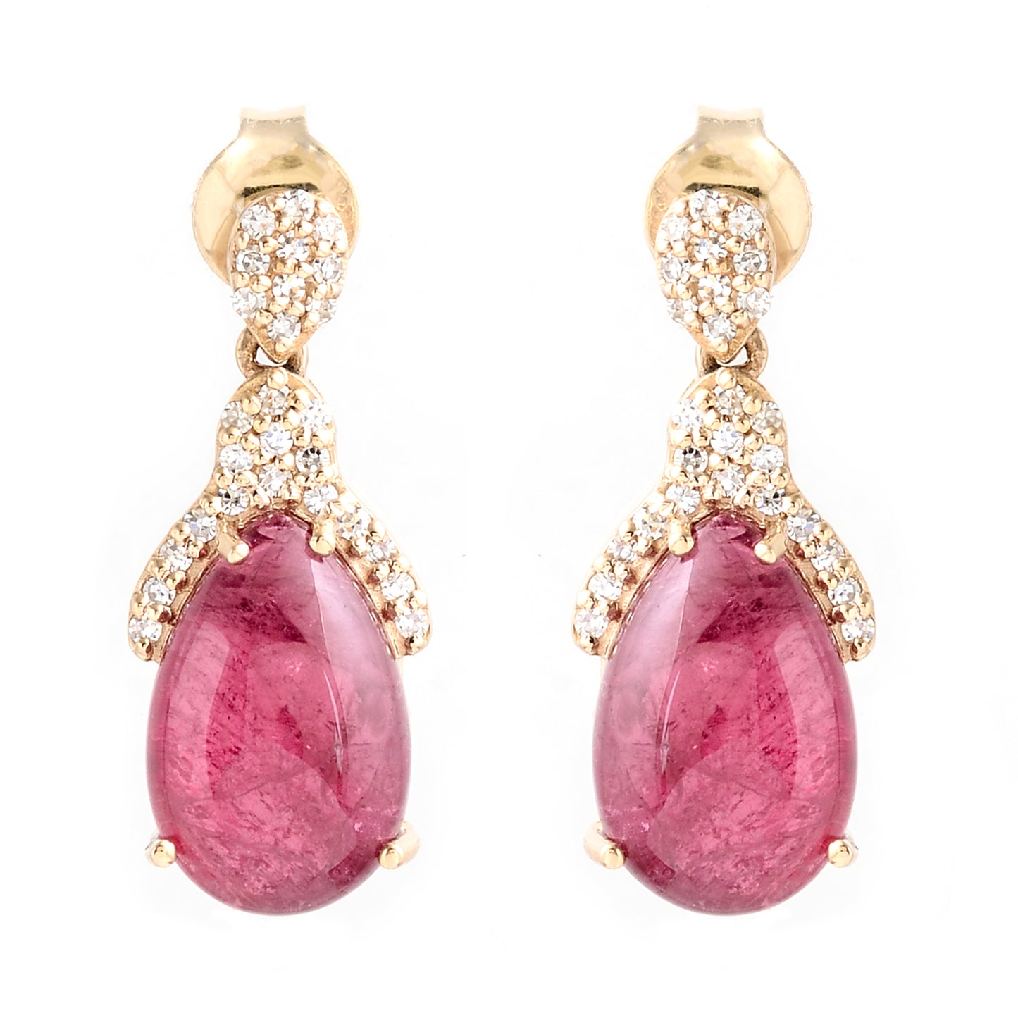 5.77 Ct Pear Cabochon Natural Tourmaline 14K Gold Earrings