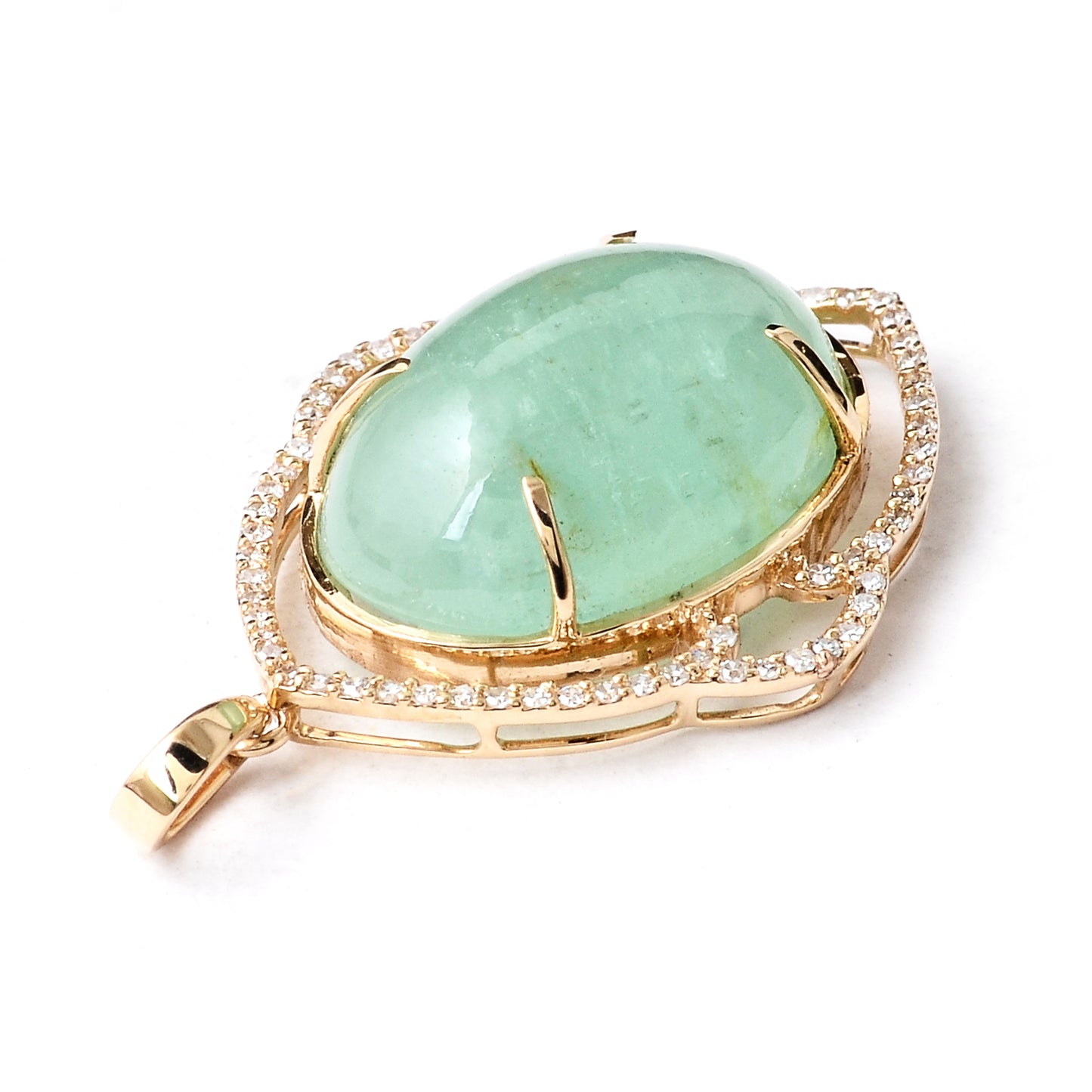 11.81 Ct Oval Cabochon Natural Beryl Emerald 14K Gold Pendant