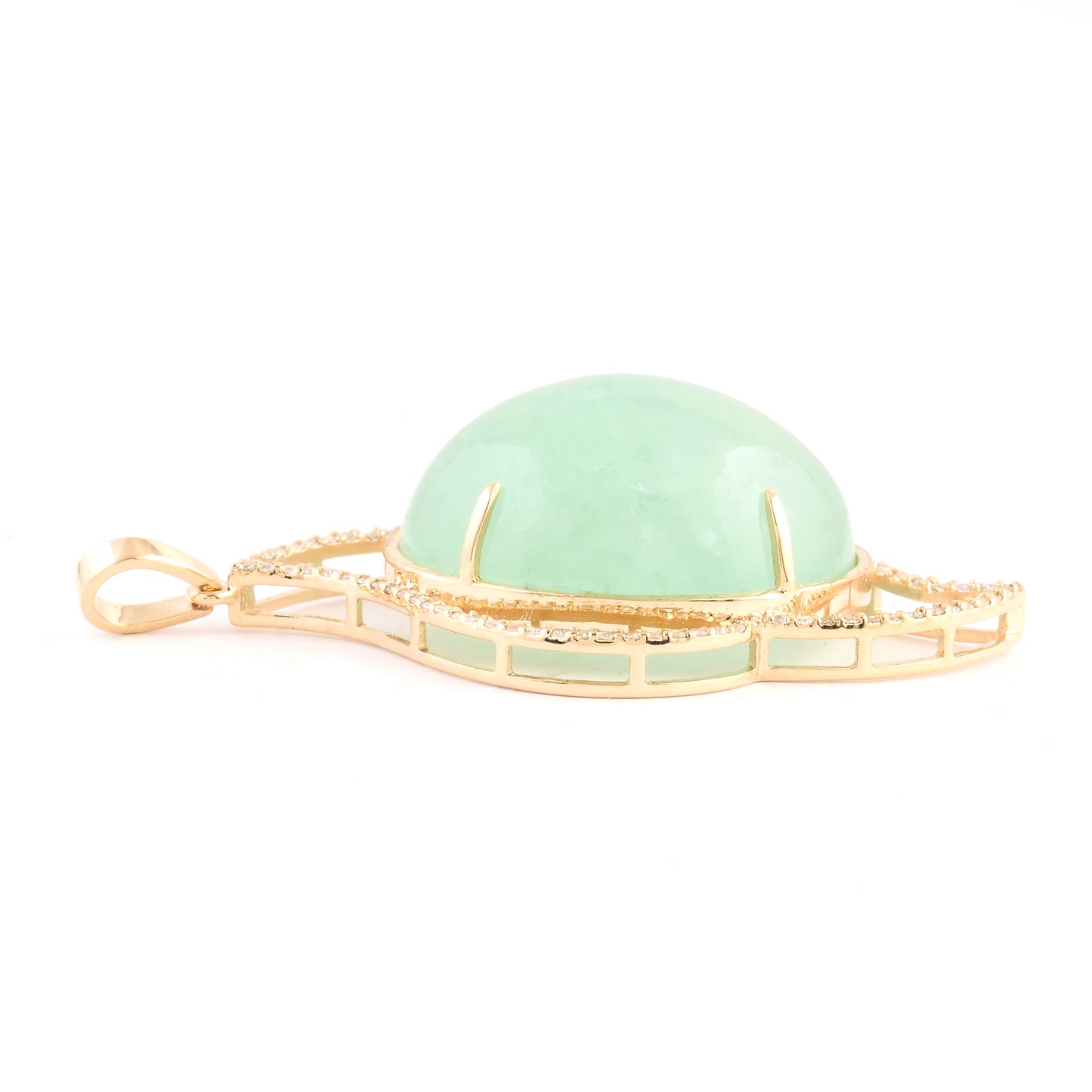 22.69 Ct Oval Cabochon Natural Beryl Emerald 14K Gold Pendant