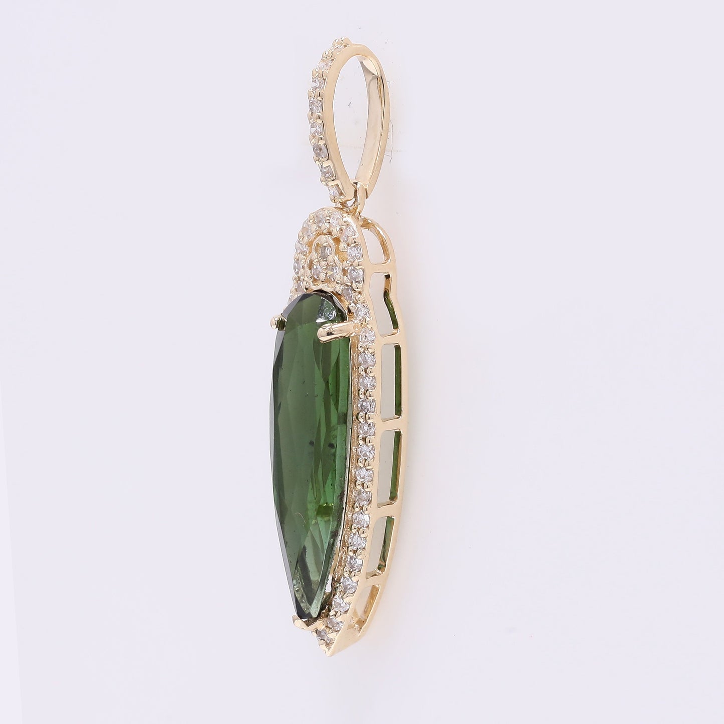 1.84 Ct Pear Mixed Cut Natural Tourmaline 14K Gold Pendant