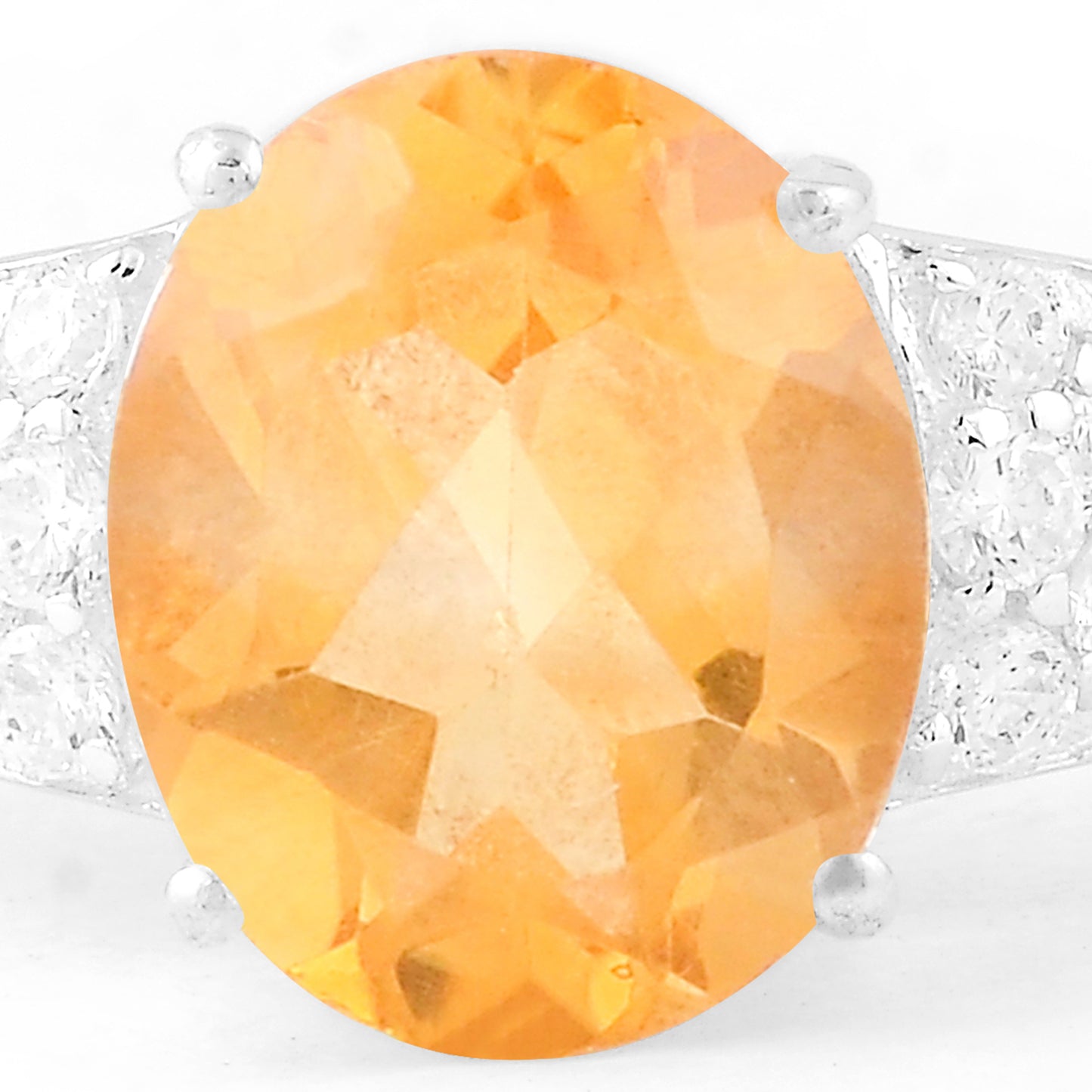 5.01 Ct Oval Citrine, Cubic Zirconia 925 Sterling Silver Ring