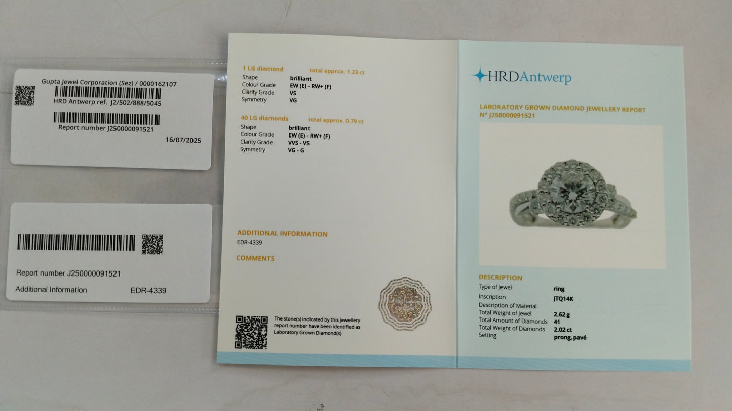 2.02 Carats Lab Grown Diamond 14K Gold Ring