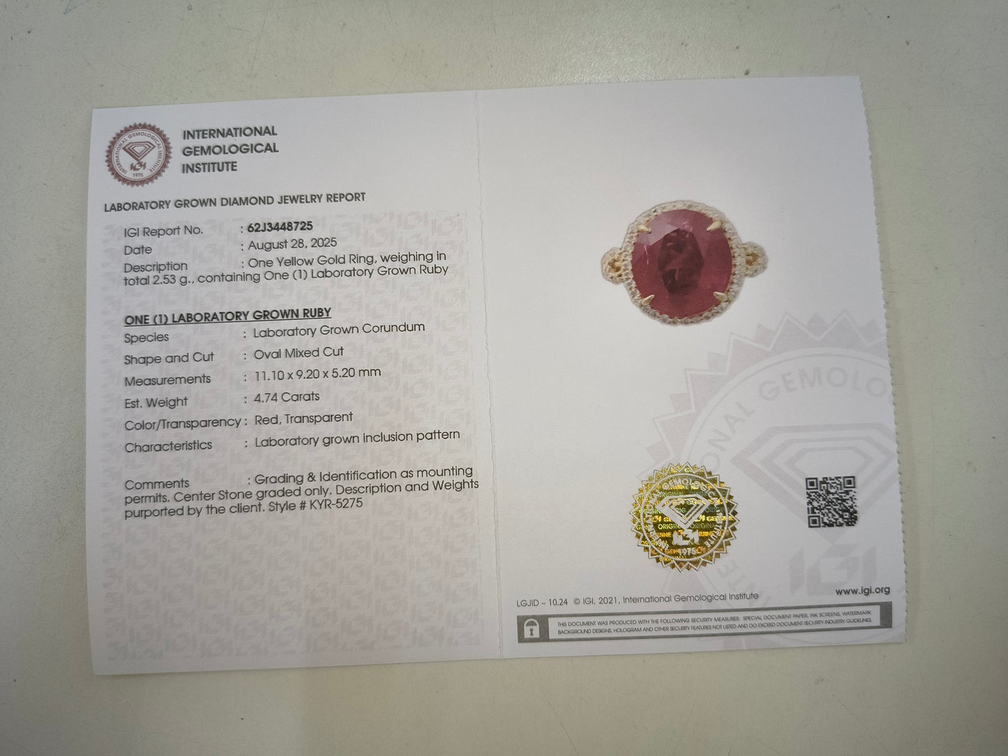 4.90 Ct Oval Mixed Cut Lab Grown Ruby 14K Gold Ring