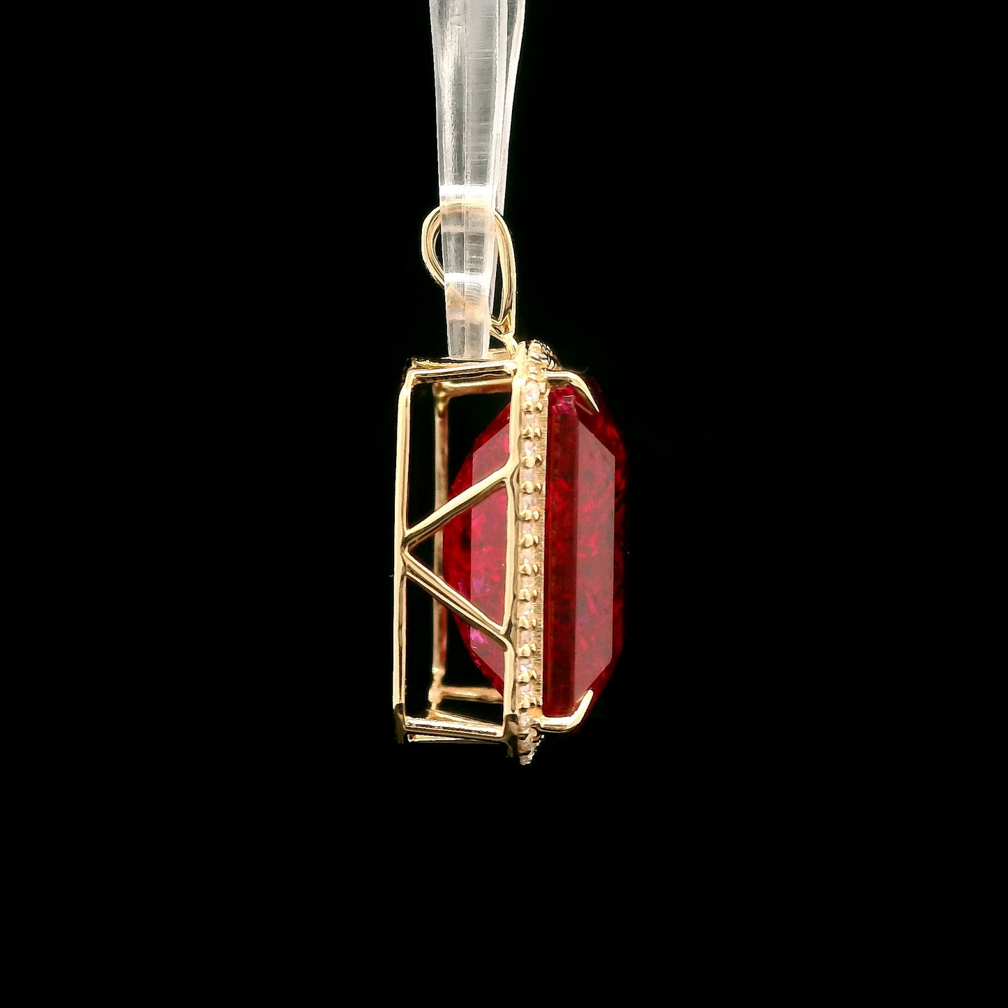 14.88 Ct Emerald Cut Lab Grown Ruby 14K Gold Pendant