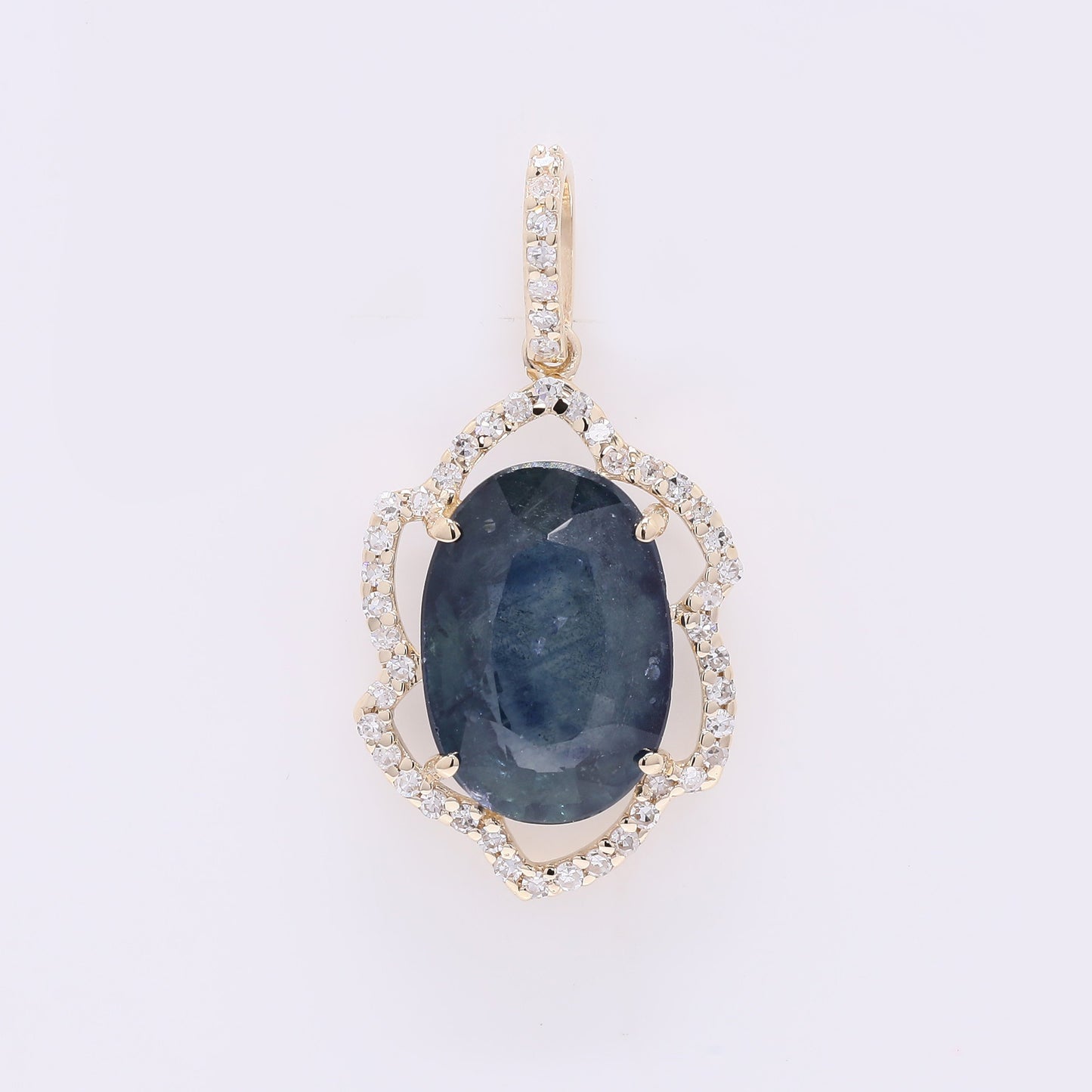 3.34 Ct Oval Mixed Cut Natural Sapphire 14K Gold Pendant