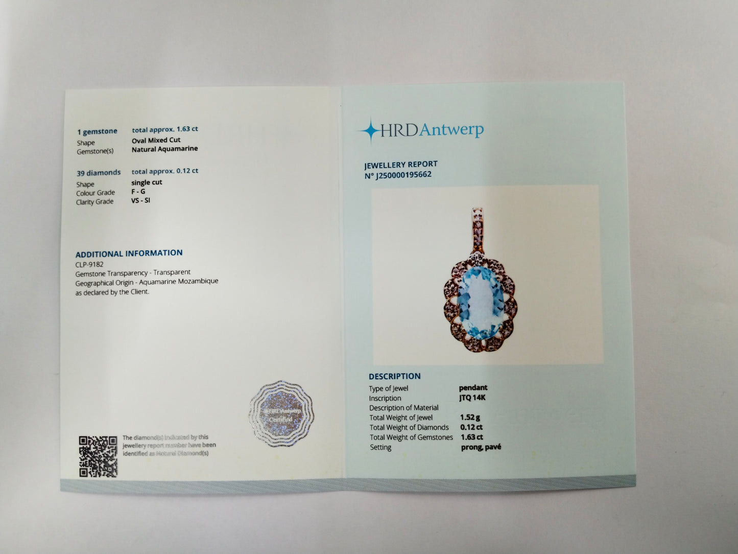 1.75 Ct Oval Mixed Cut Natural Aquamarine 14K Gold Pendant