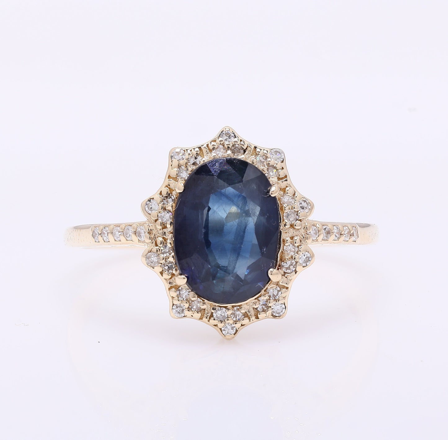 2.07 Ct Oval Mixed Cut Natural Sapphire 14K Gold Ring