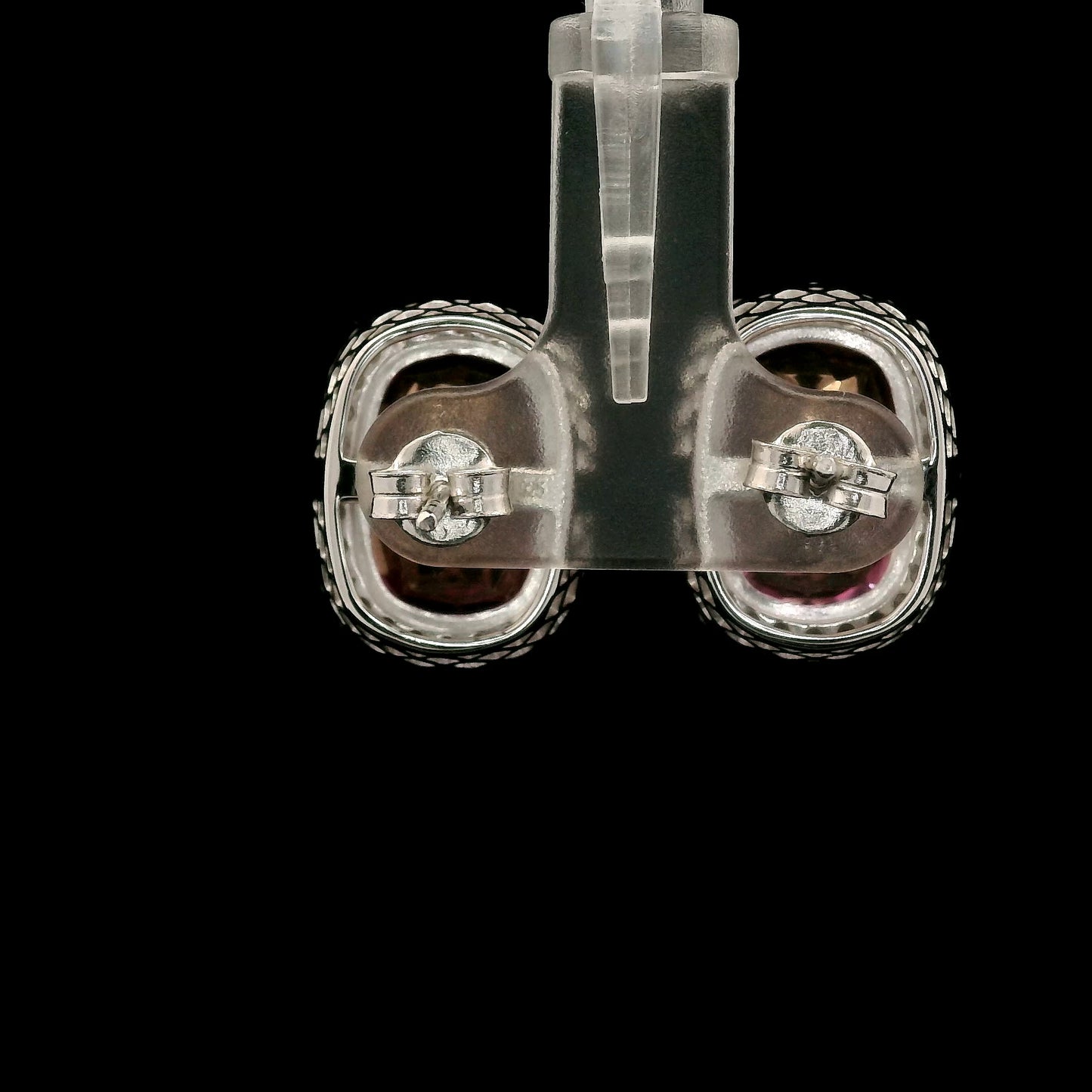 18.88 Ct Cushion Pink Topaz, White Zircon 925 Sterling Silver Earrings