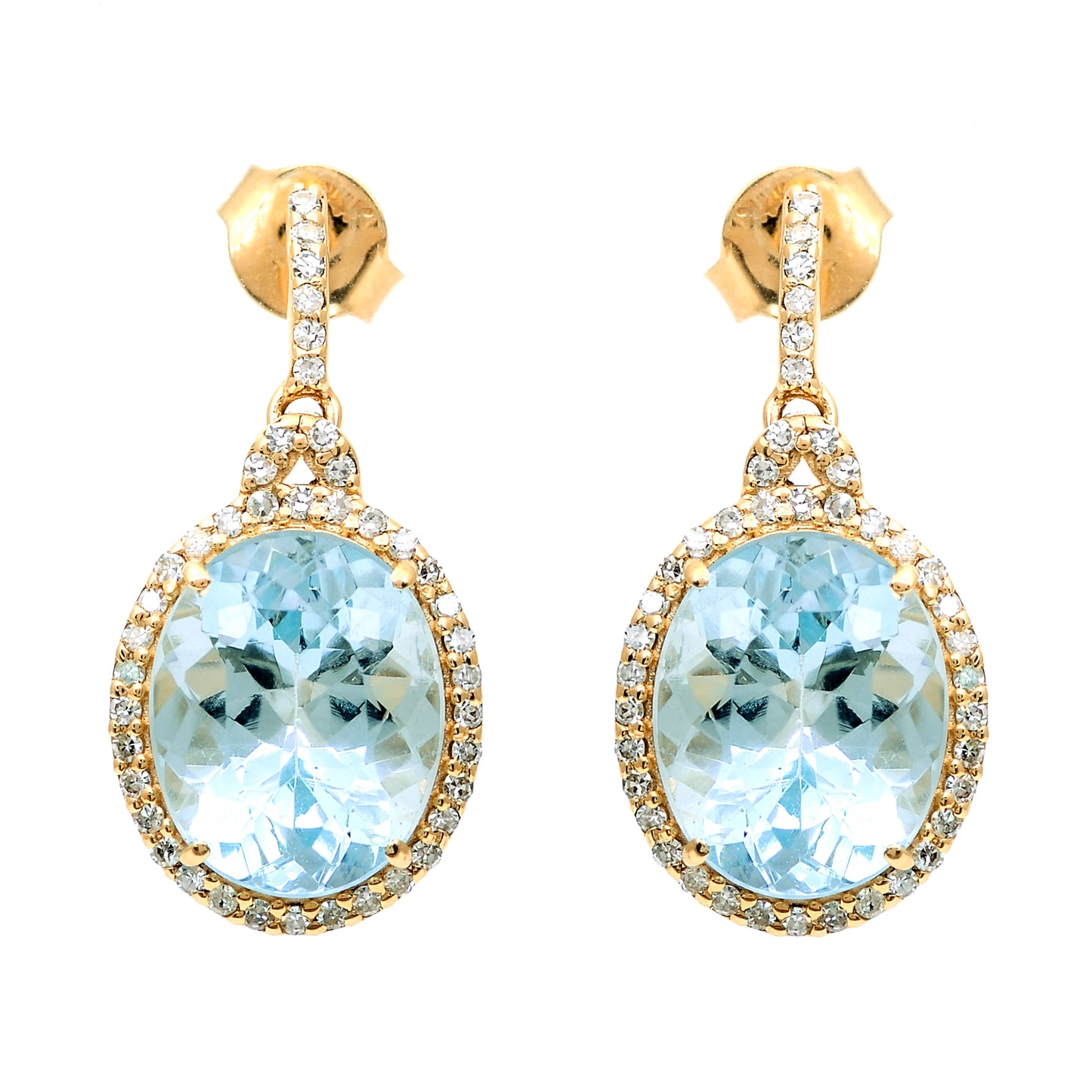 5.31 Ct Oval Mixed Cut Natural Aquamarine 14K Gold Earrings