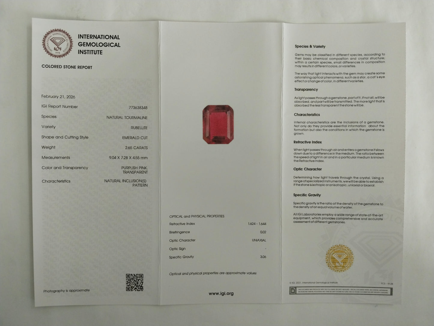 2.65 Natural Tourmaline Rubellite Emerald Cut Gemstone