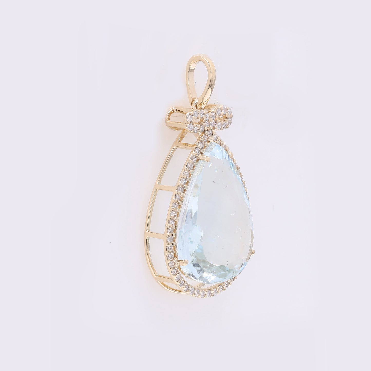 6.35 Ct Pear Mixed Cut Natural Aquamarine 14K Gold Pendant