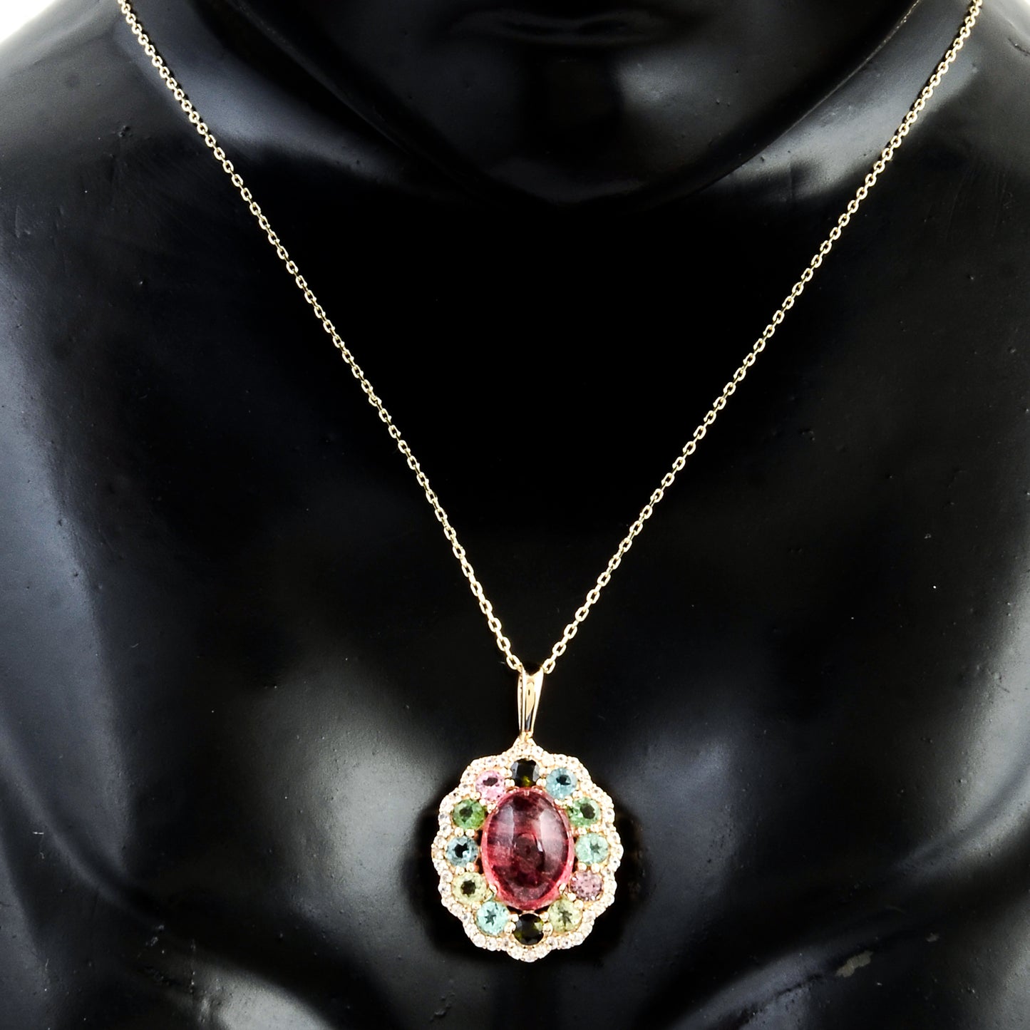 3.31 Ct Oval Multi Tourmaline 14K Gold Pendant