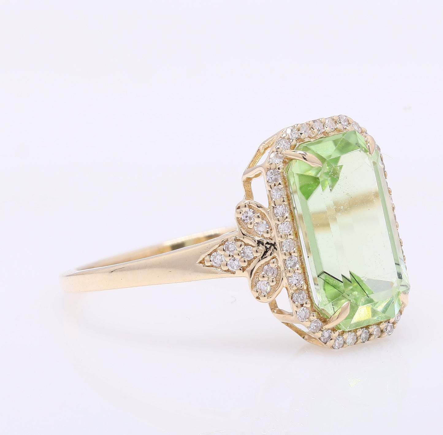 3.58 Ct Octagon Step Cut Natural Peridot 14K Gold Ring