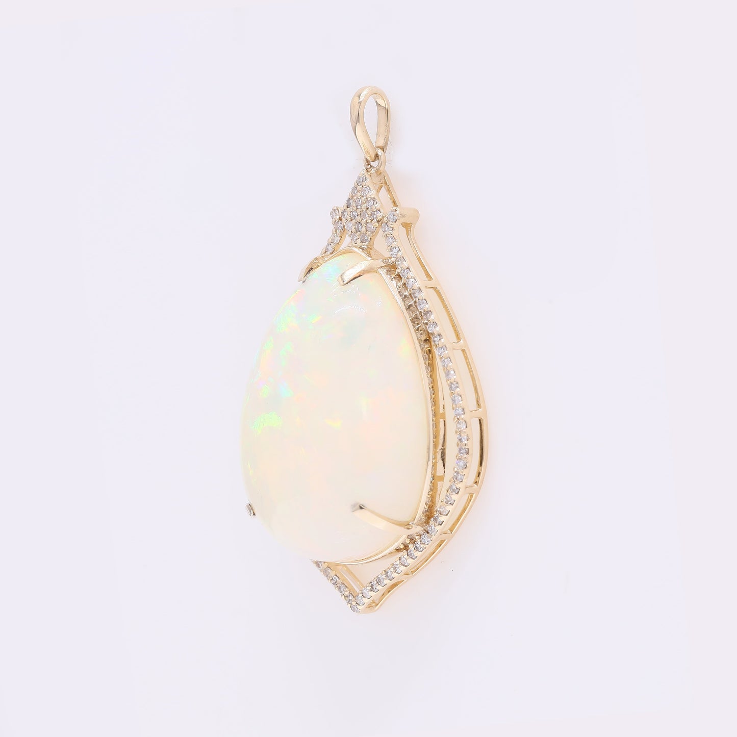 18.45 Ct Pear Cabochon Natural Opal 14K Gold Pendant