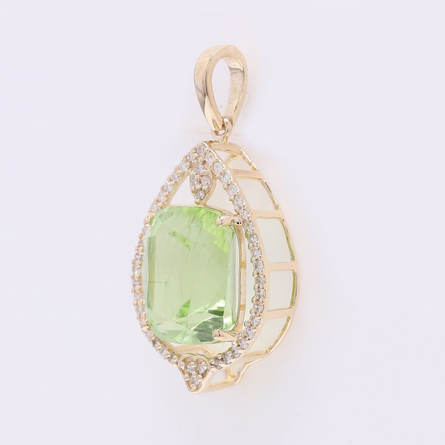 4.79 Ct Cushion Mixed Cut Natural Peridot 14K Gold Pendant