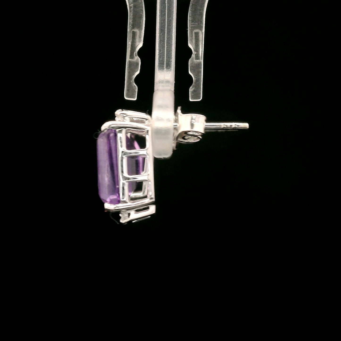 6.91 Ct Octagon Amethyst, White Zircon 925 Sterling Silver Earrings