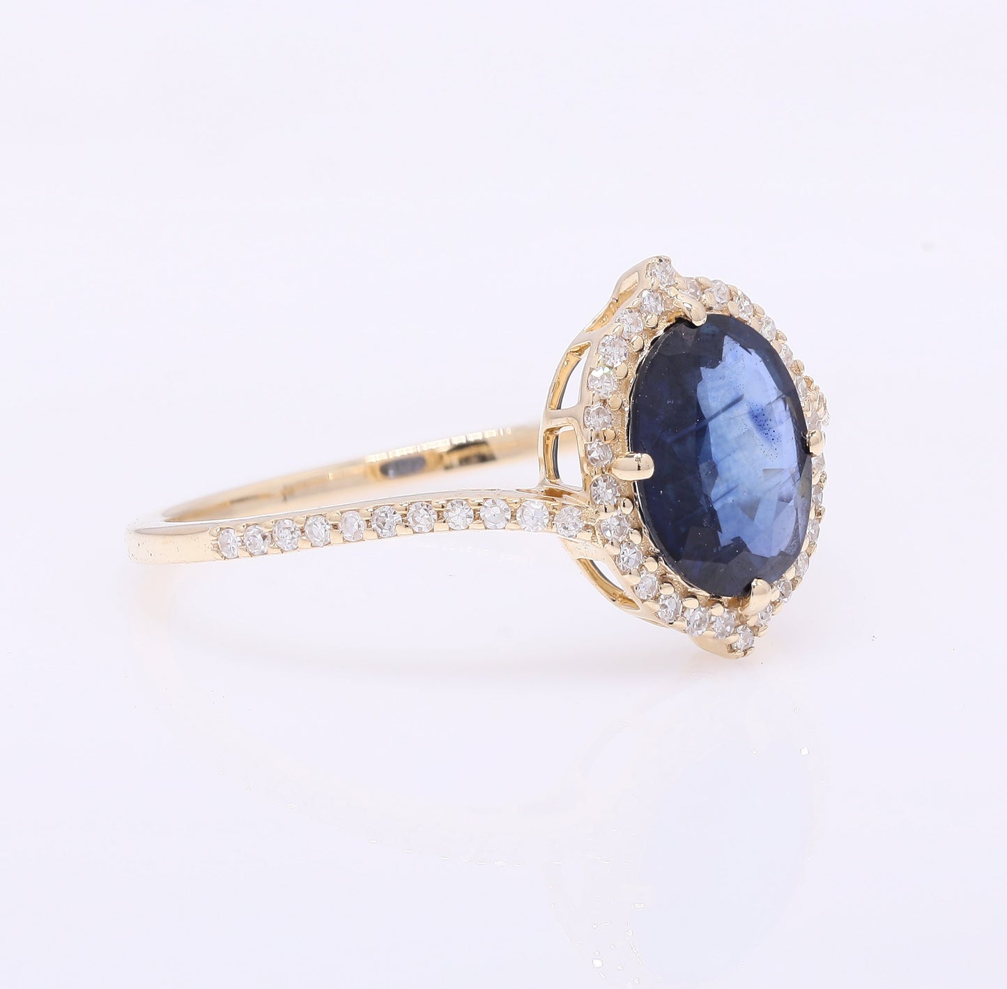 1.35 Ct Oval Mixed Cut Natural Sapphire 14K Gold Ring