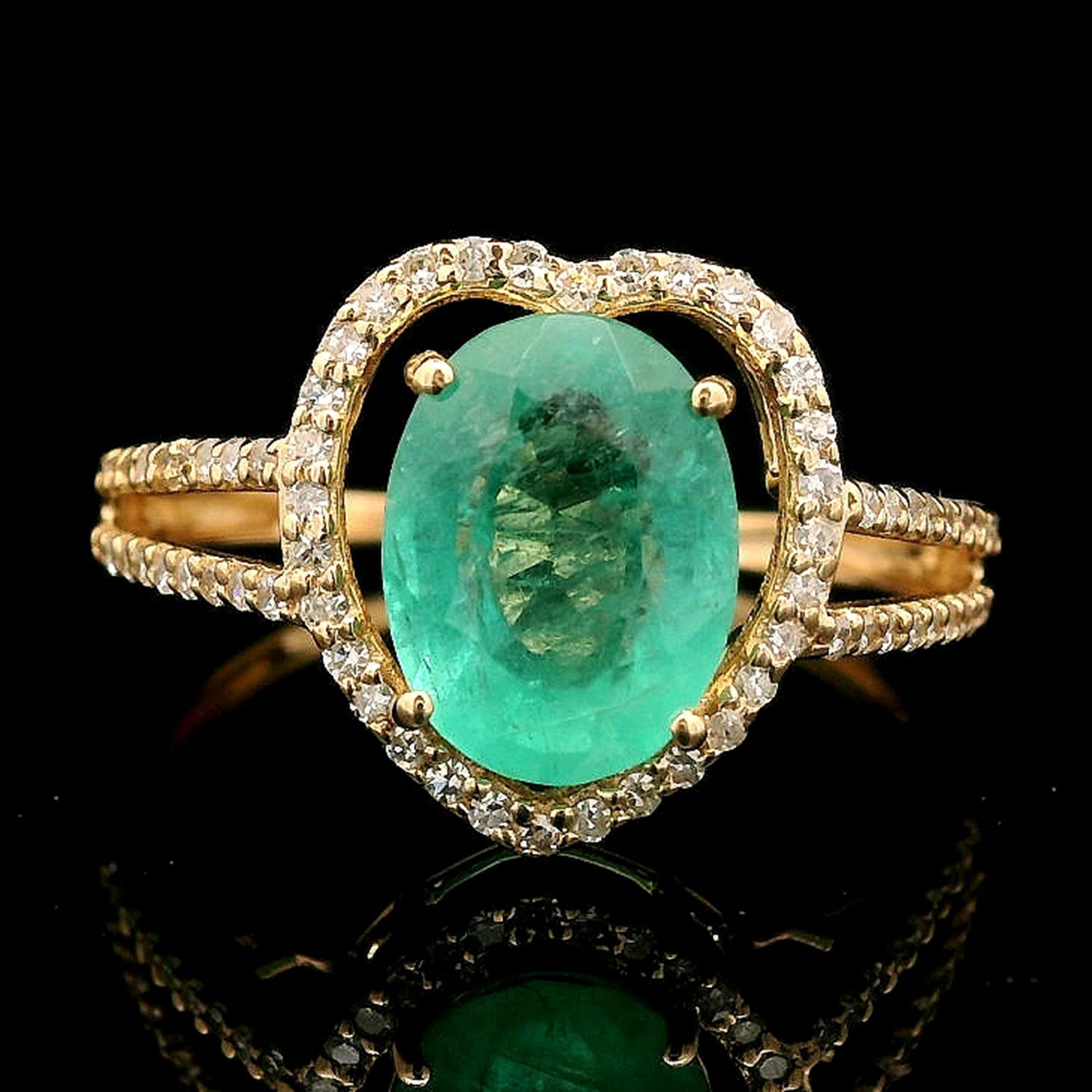 2.07 Ct Oval Mixed Cut Natural Emerald 14K Gold Ring