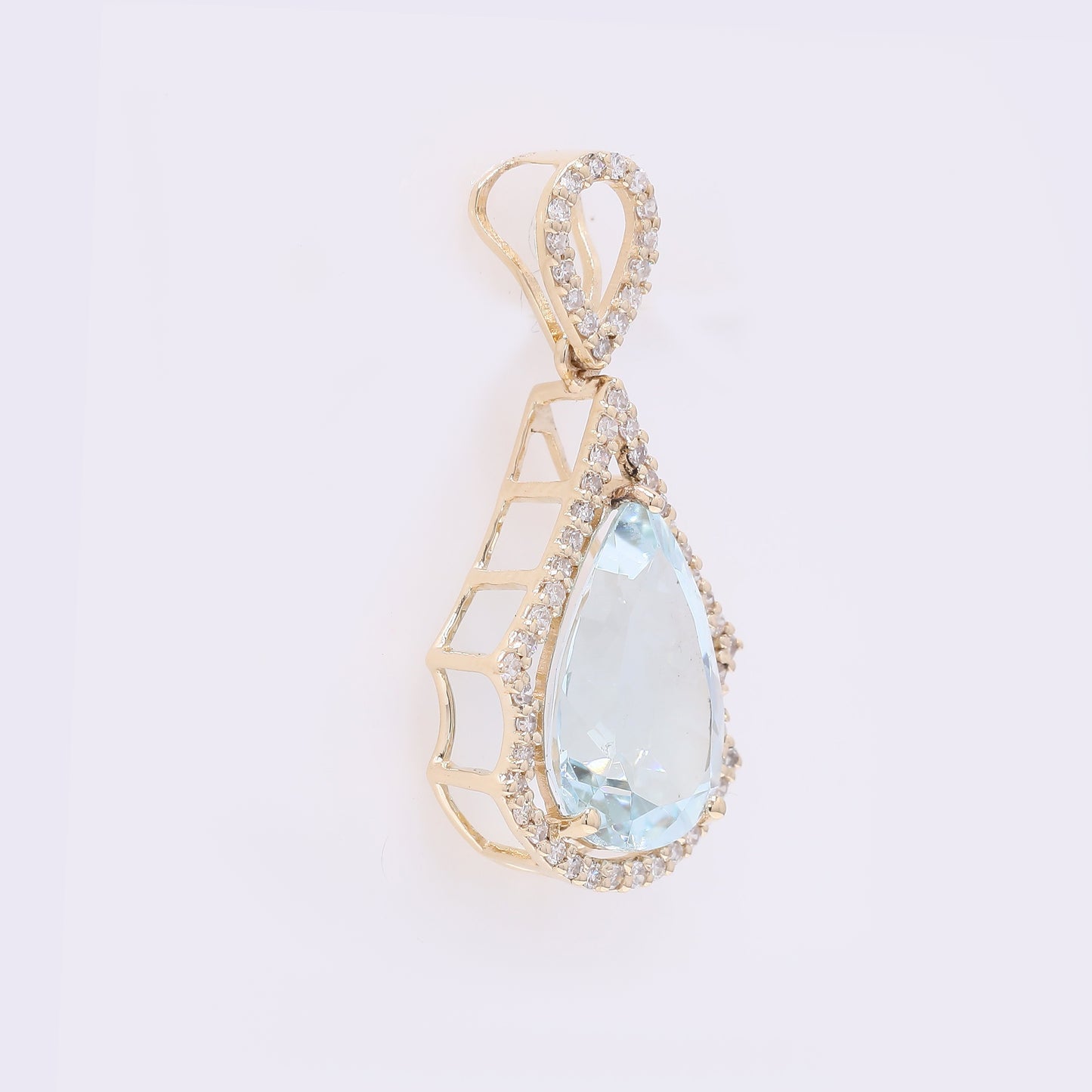 2.95 Ct Pear Mixed Cut Natural Aquamarine 14K Gold Pendant