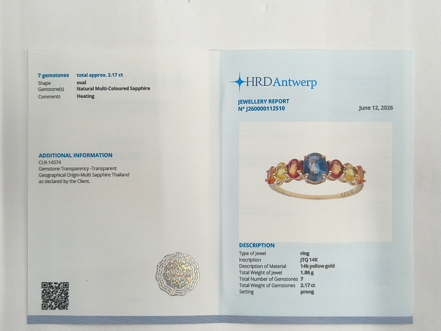 2.17 Ct Oval Natural Multi-Coloured Sapphire 14K Gold Ring