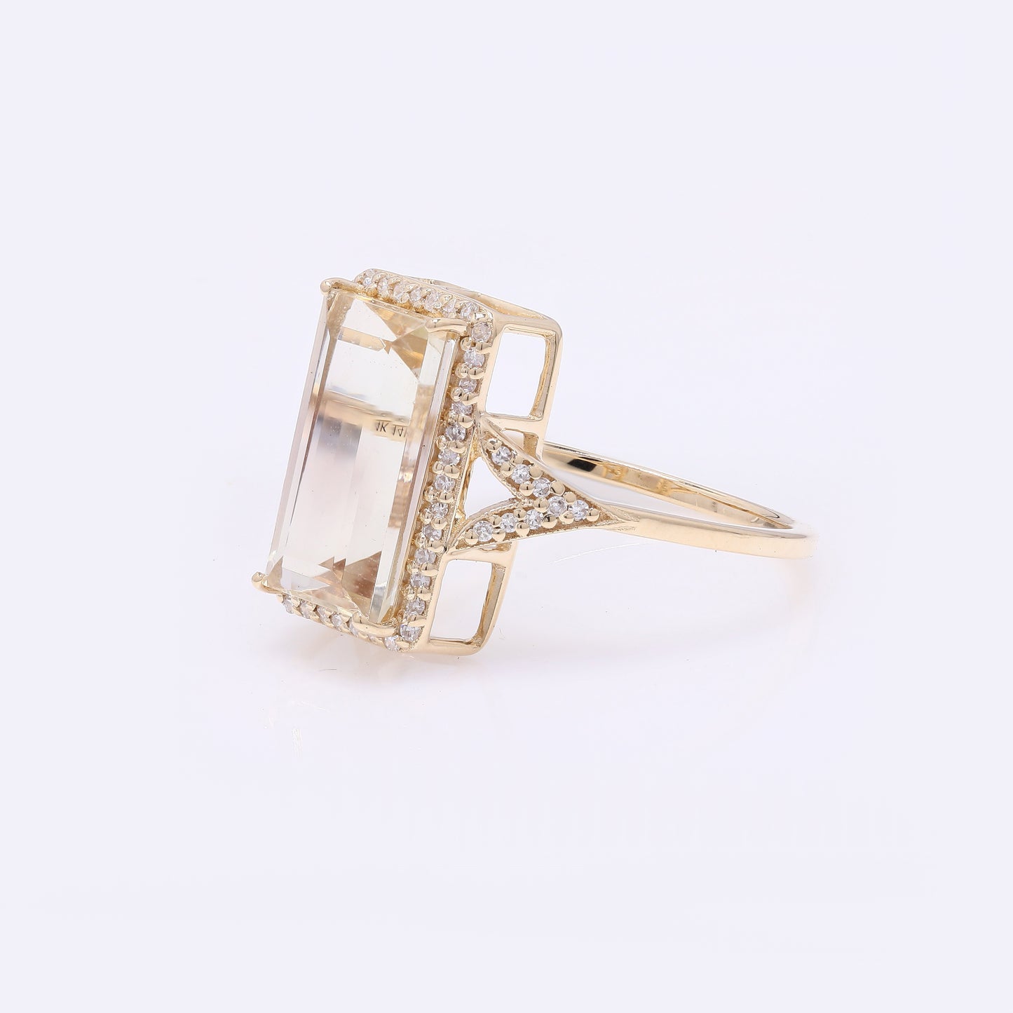 3.50 Ct Rectangular Step Cut Natural Plagioclase Feldspar Sunstone 14K Gold Ring