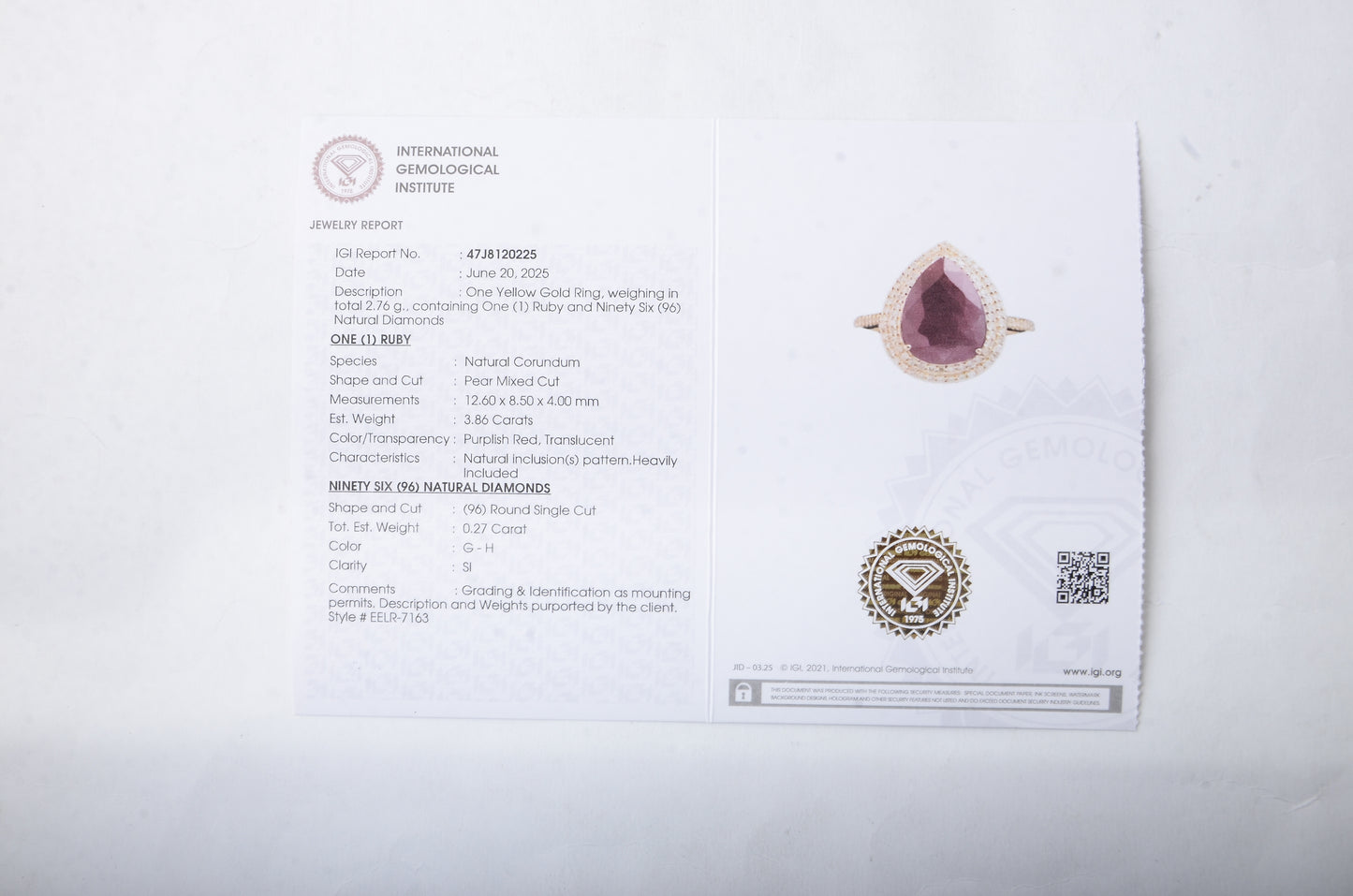 4.13 Ct Pear Mixed Cut Natural Corundum Ruby 14K Gold Ring