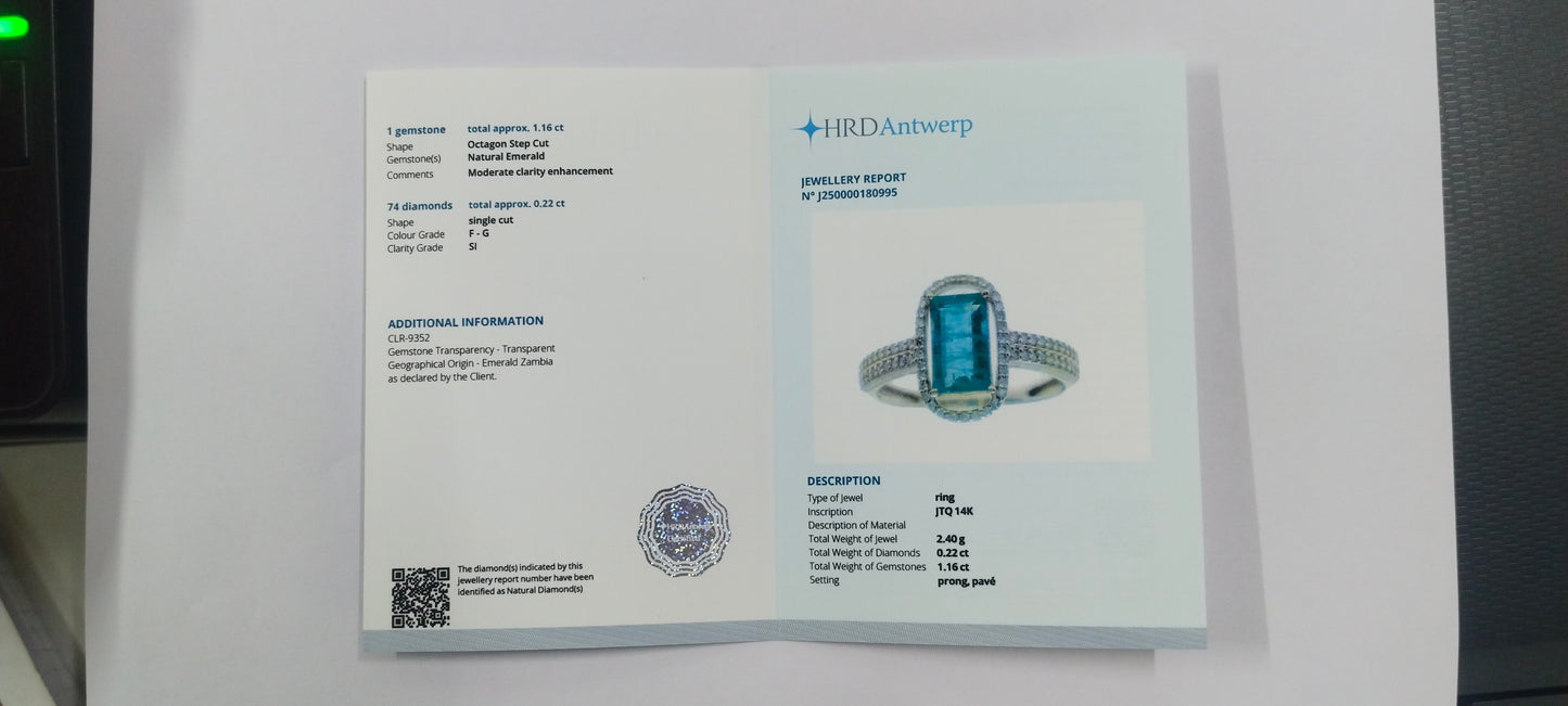 1.38 Ct Octagon Step Cut Natural Emerald 14K Gold Ring