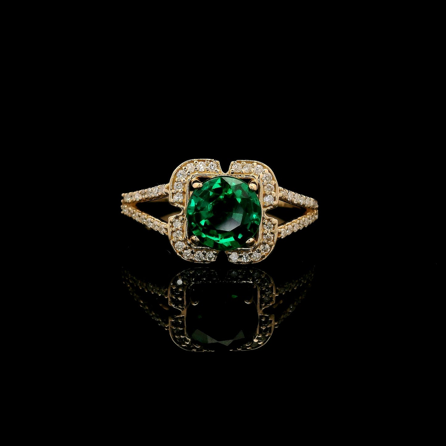 1.31 Ct Round Mixed Cut Lab Grown Emerald 14K Gold Ring
