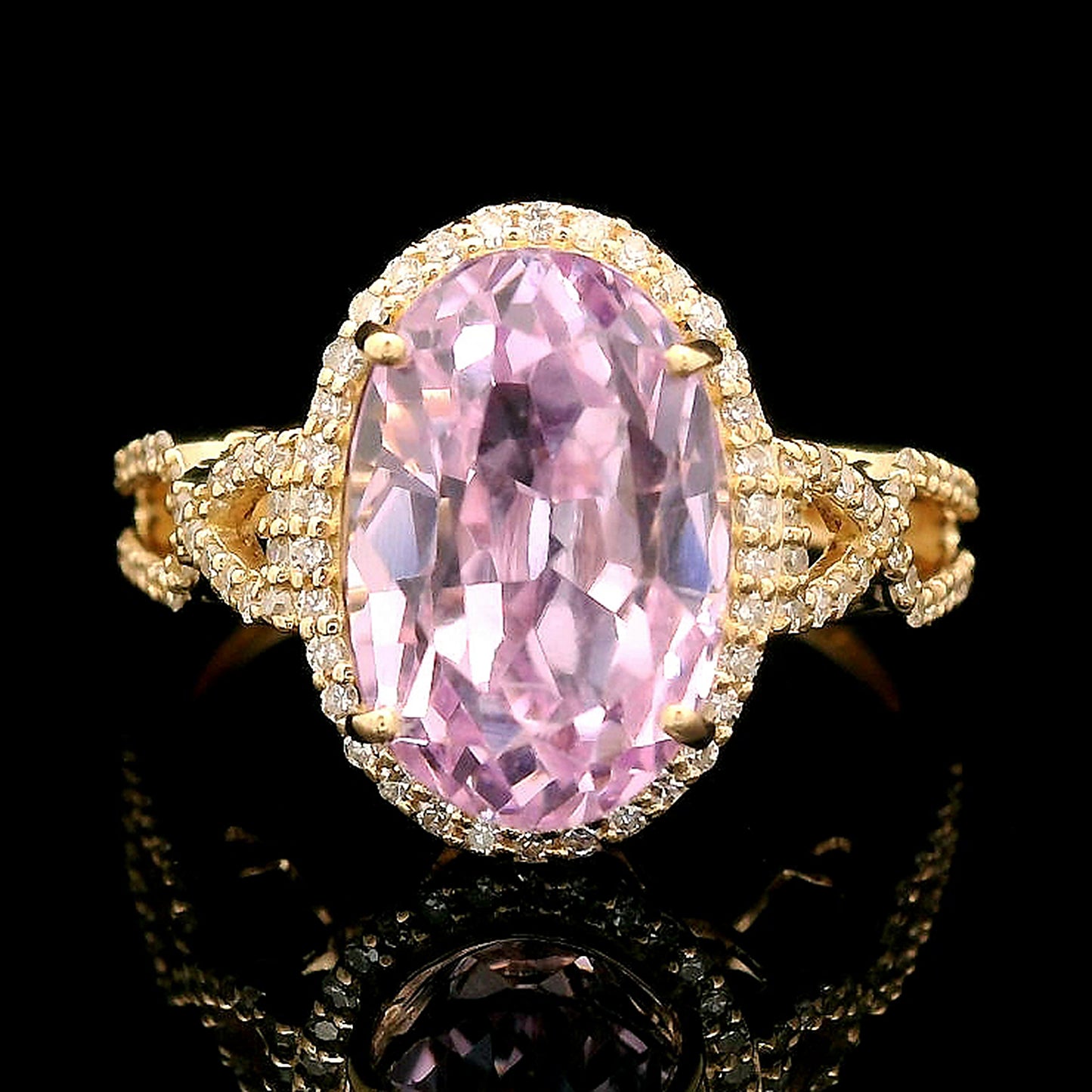 5.71 Ct Oval Mixed Cut Natural Kunzite 14K Gold Ring