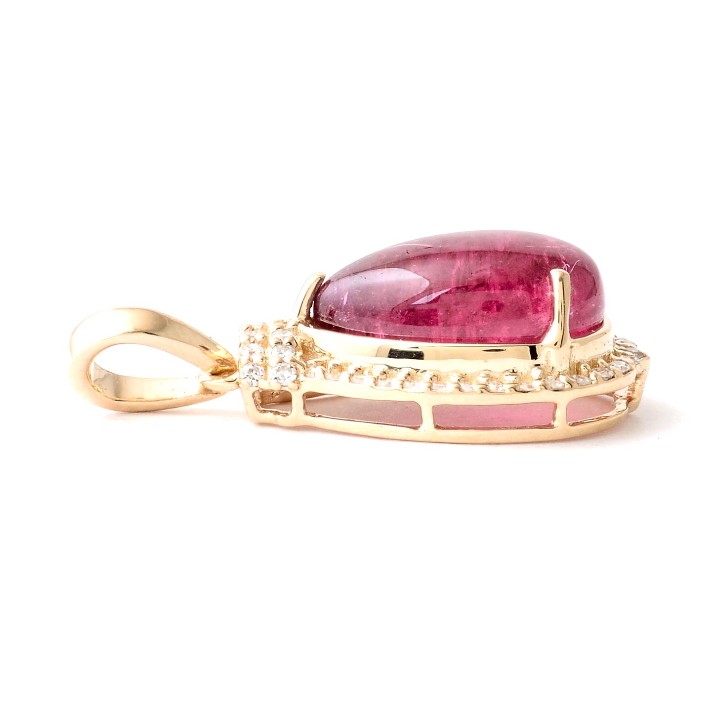3.21 Ct Pear Cabochon Natural Tourmaline 14K Gold Pendant