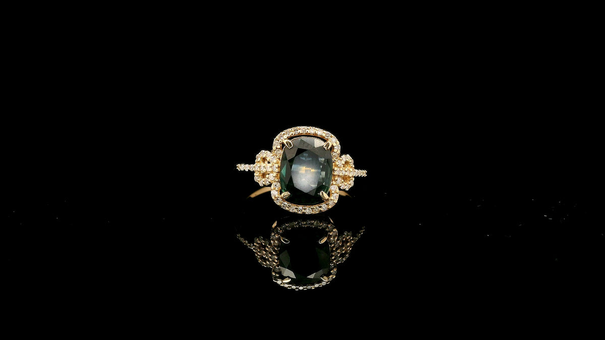 1.71 Ct Cushion Natural Sapphire 14K Gold Ring