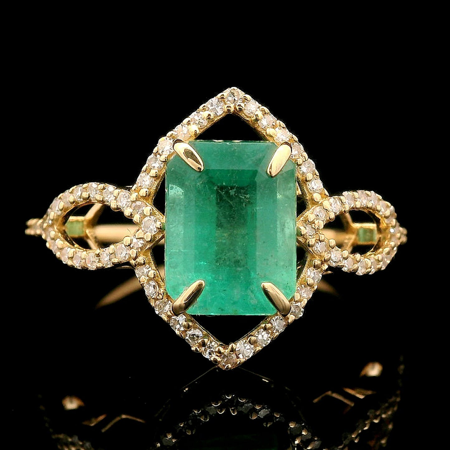 2.29 Ct Octagon Step Cut Natural Emerald 14K Gold Ring