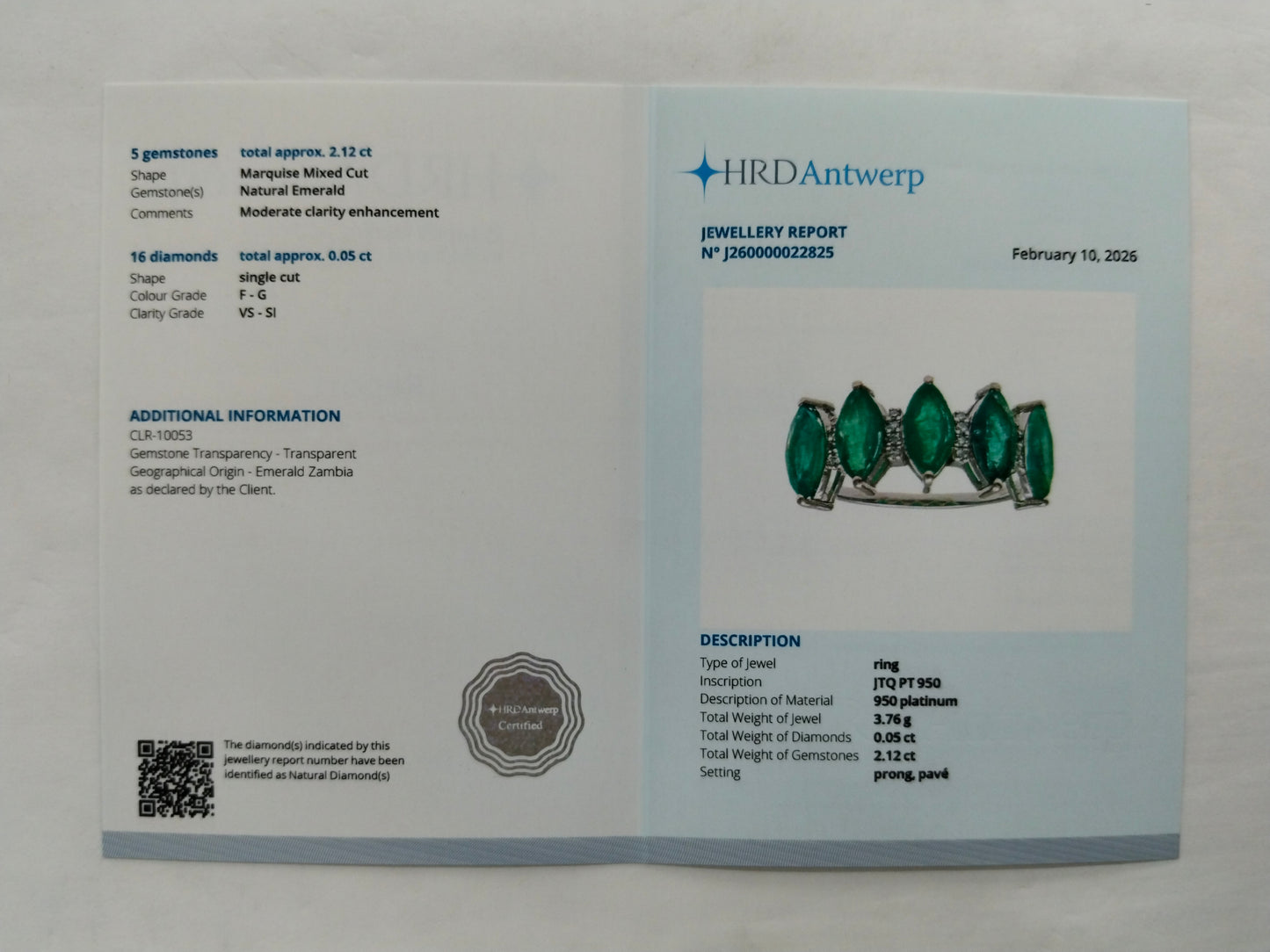2.17 Ct Marquise Mixed Cut Natural Emerald 950 Platinum Ring
