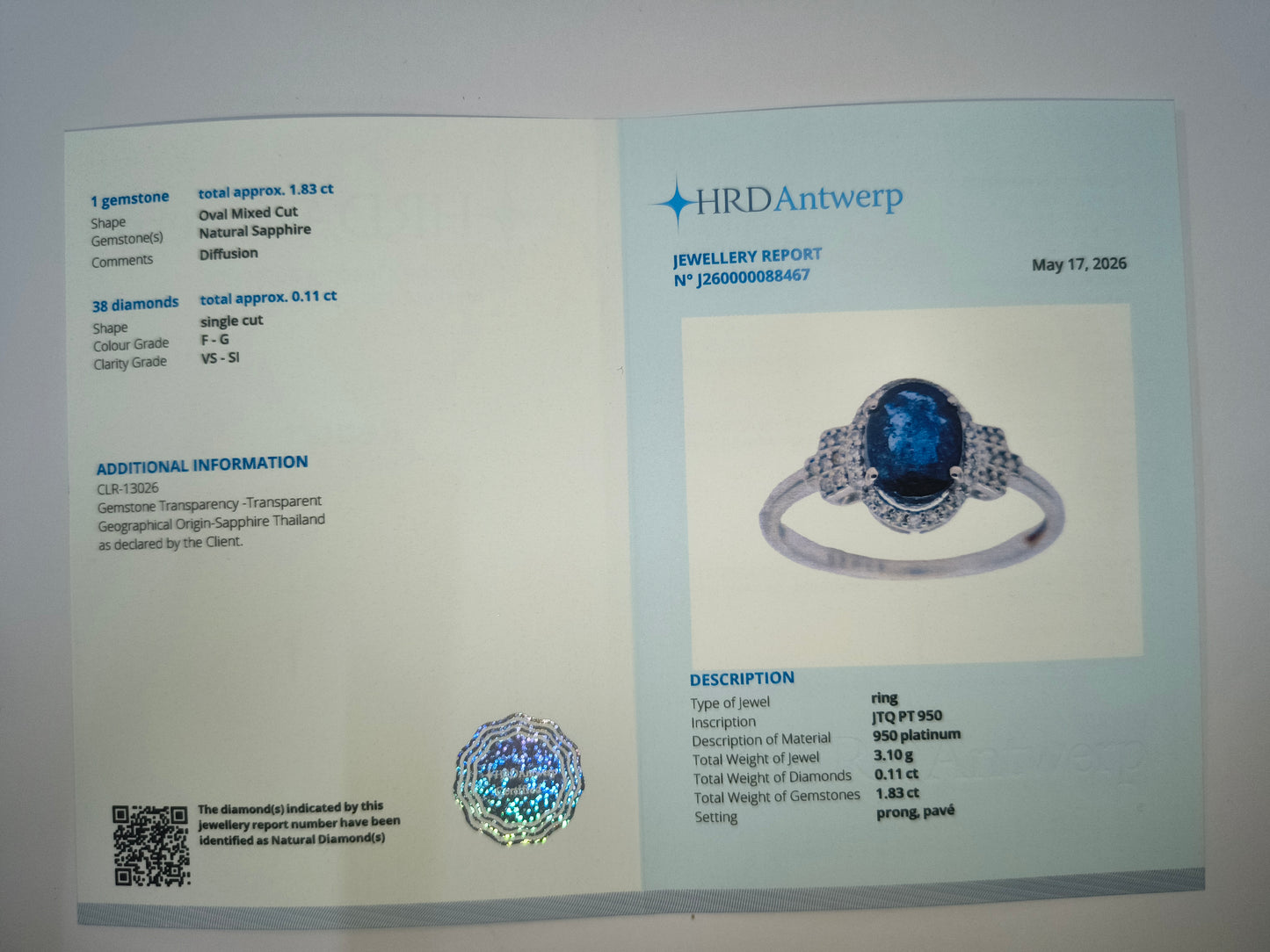 2.71 Ct Oval Mixed Cut Natural Sapphire 950 Platinum Ring