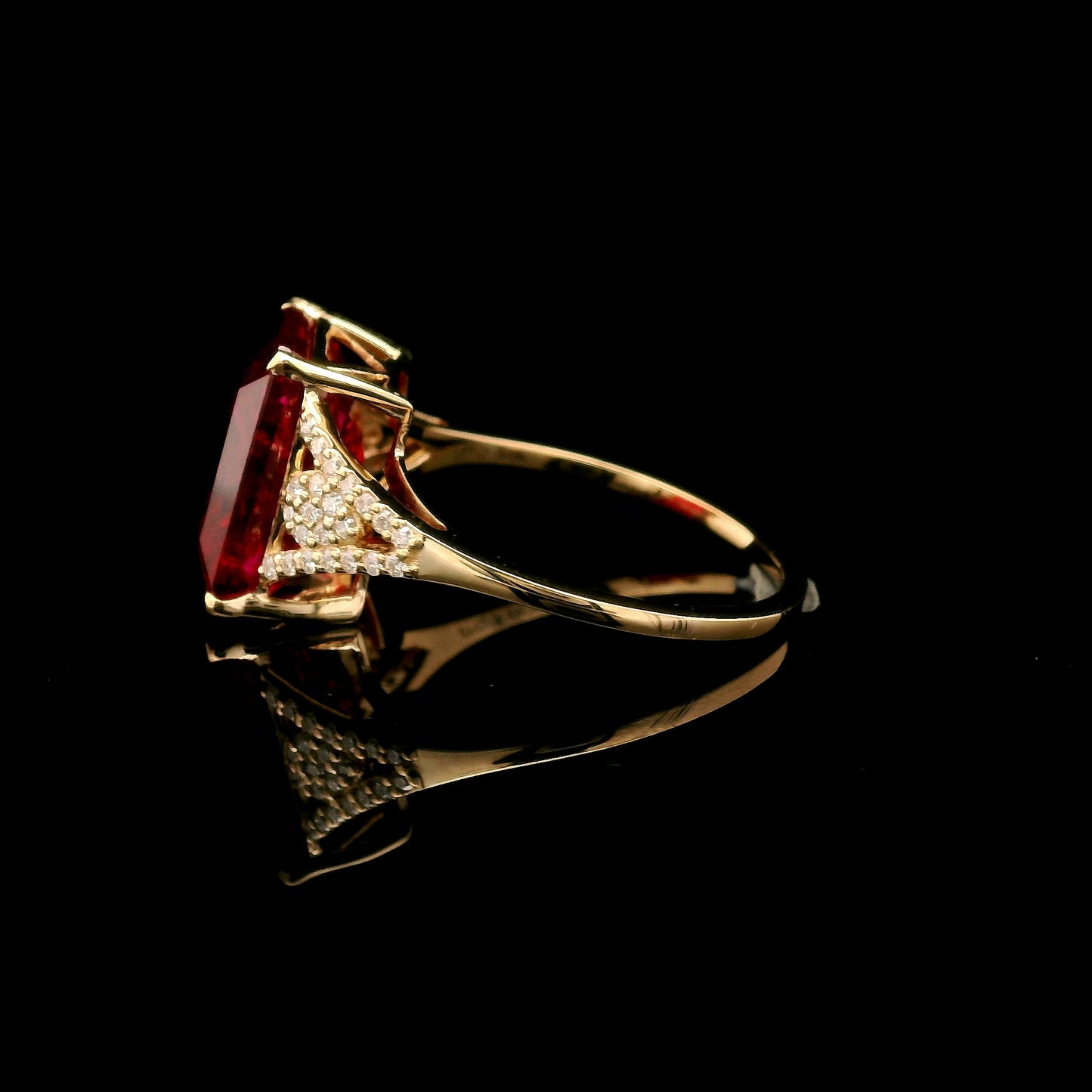 7.11 Ct Emerald Cut Lab Grown Ruby 14K Gold Ring