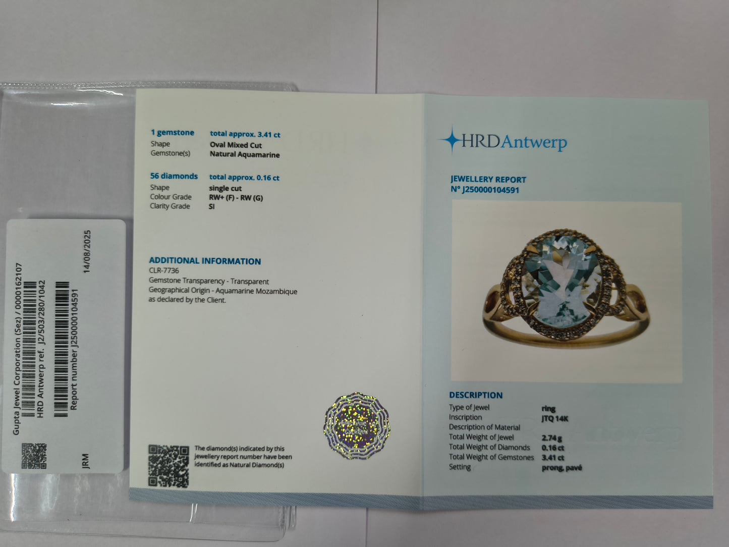 3.57 Ct Oval Mixed Cut Natural Aquamarine 14K Gold Ring