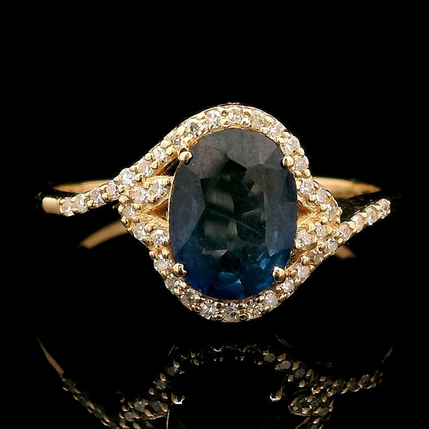 1.46 Ct Oval Mixed Cut Natural Sapphire 14K Gold Ring