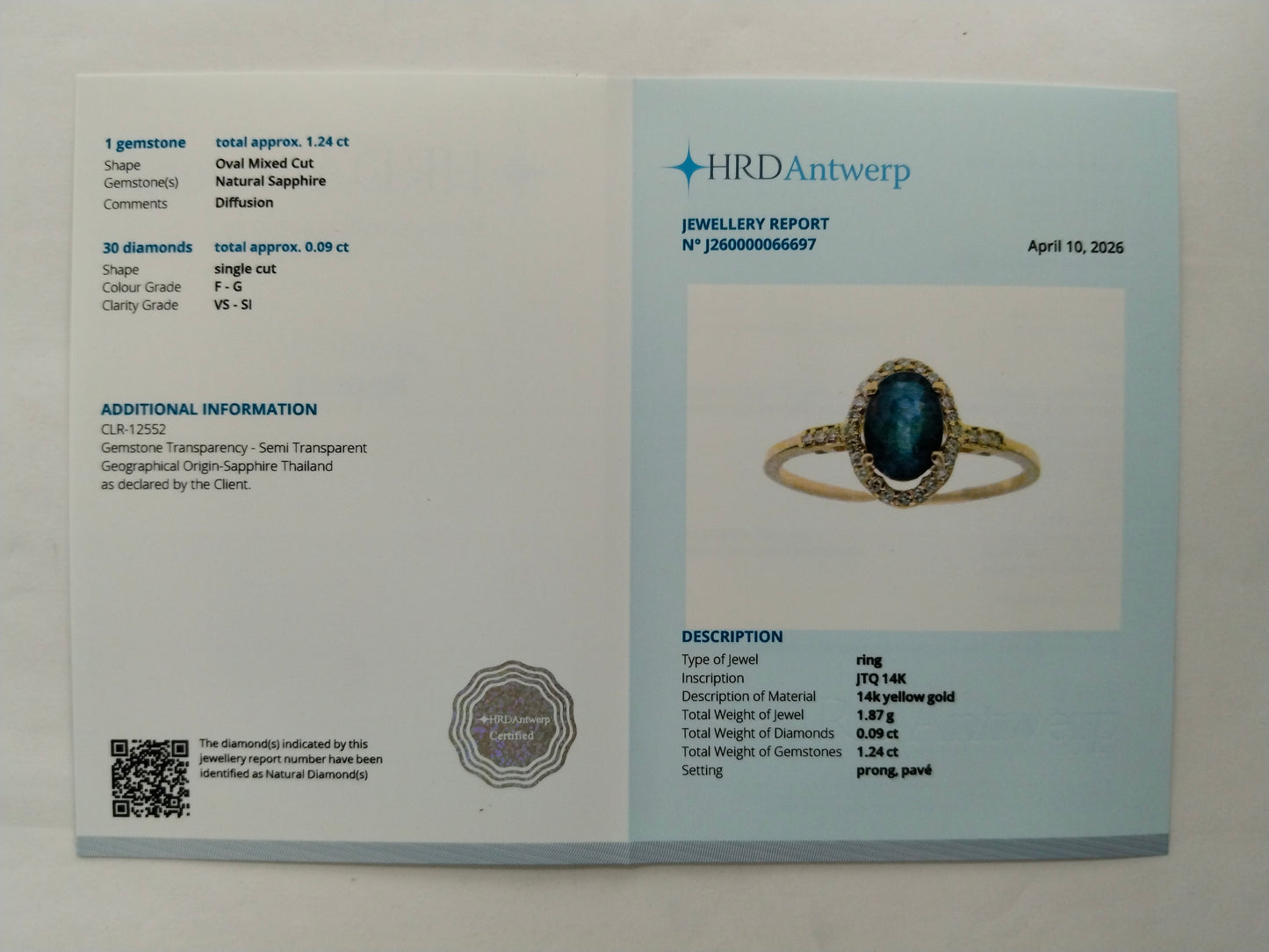 1.33 Ct Oval Mixed Cut Natural Sapphire 14K Gold Ring