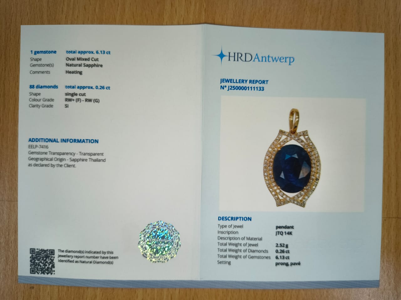 6.39 Ct Oval Mixed Cut Natural Sapphire 14K Gold Pendant