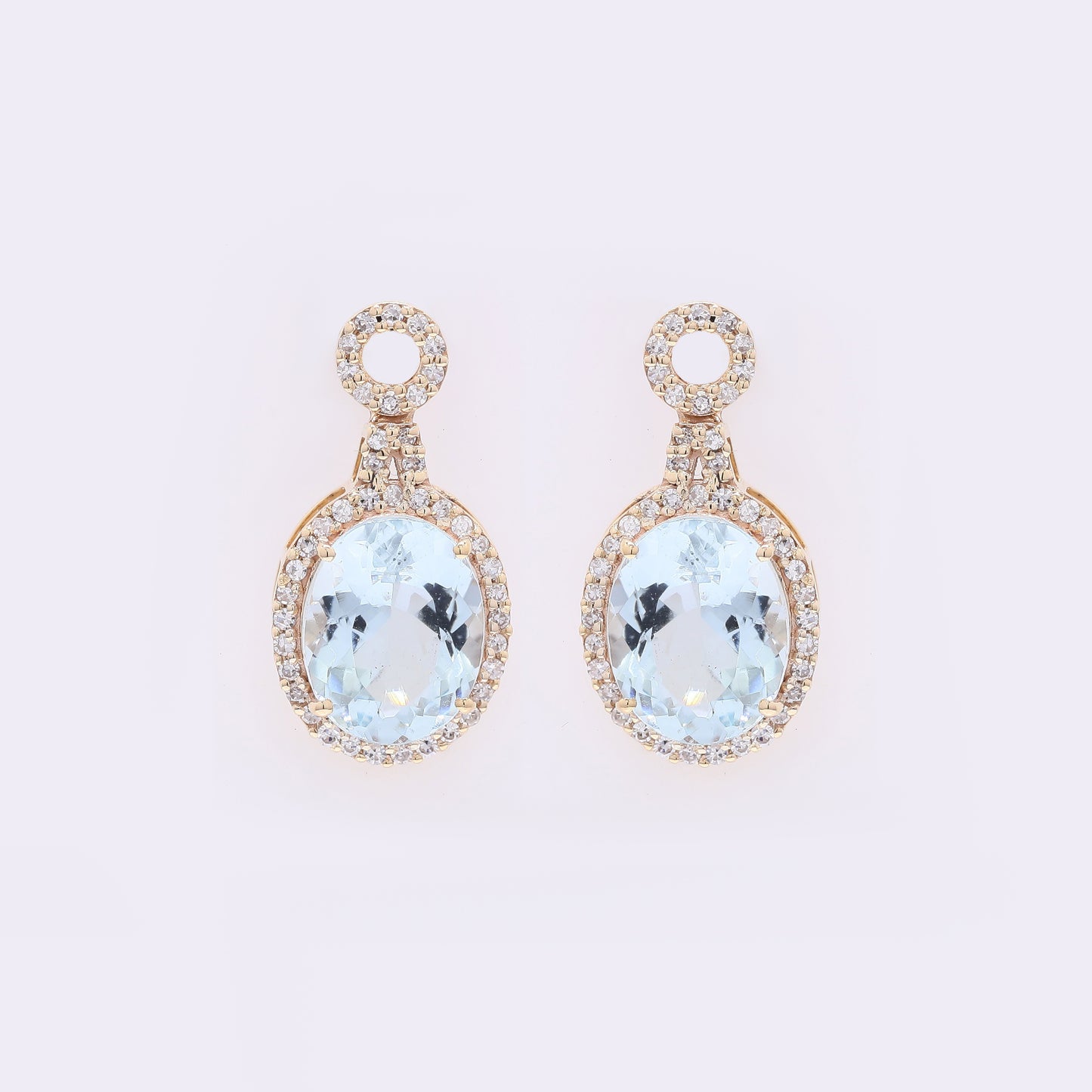 3.58 Ct Oval Mixed Cut Natural Aquamarine 14K Gold Earrings