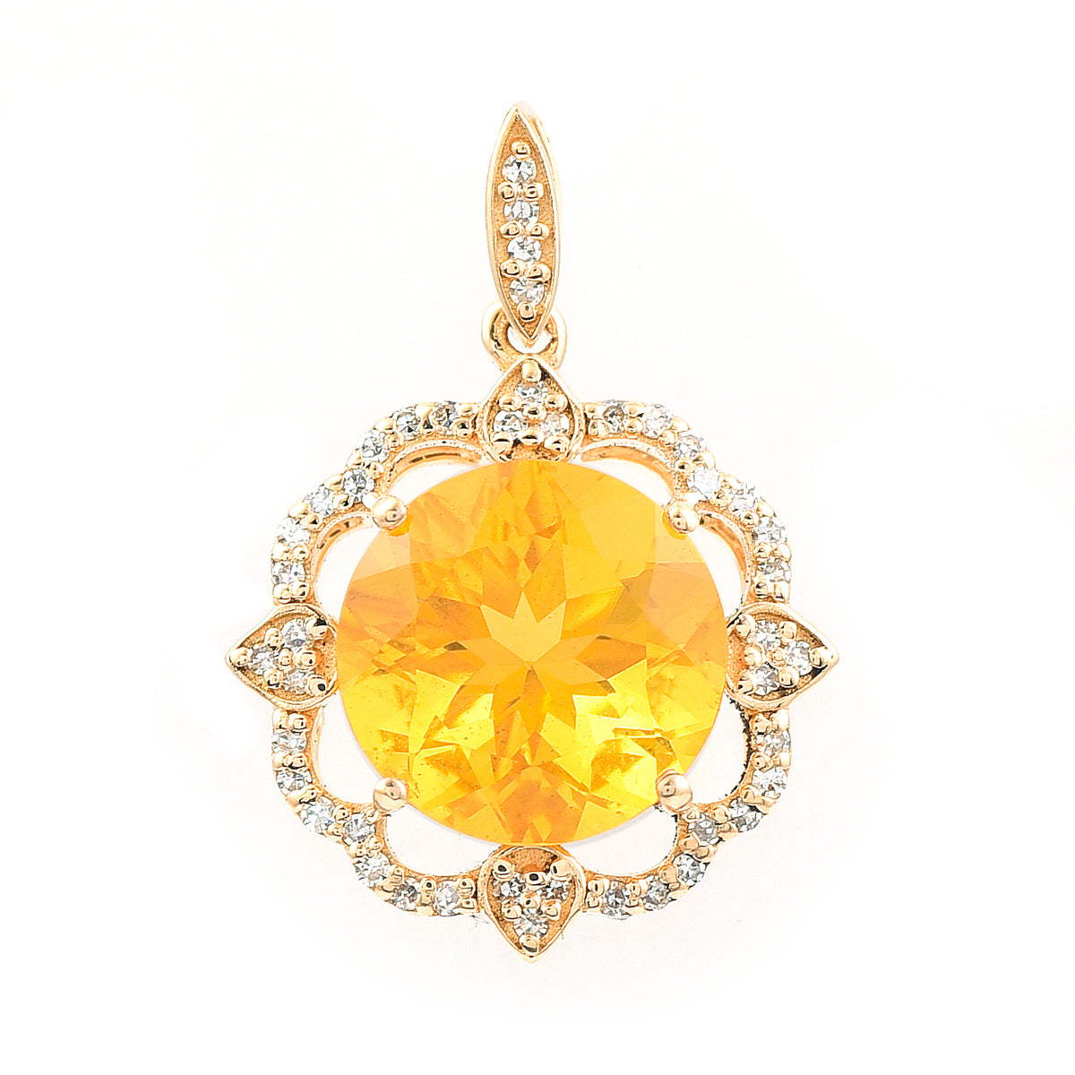 2.54 Ct Round Mixed Cut Natural Fire Opal 14K Gold Pendant