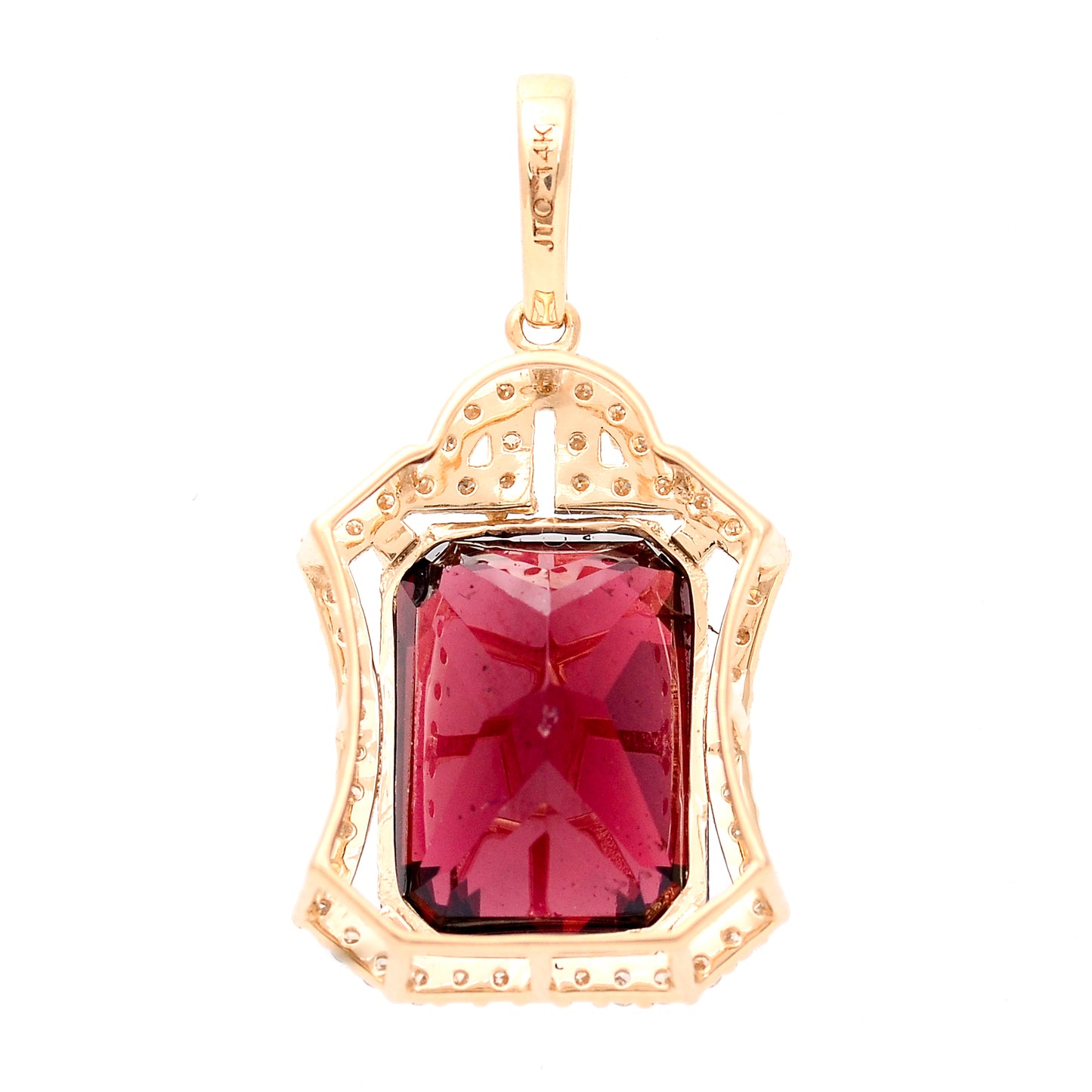 6.29 Ct Octagon Mixed Cut Natural Rhodolite 14K Gold Pendant